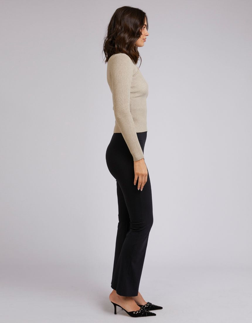 Long Sleeve Beige Top | High Neckline with Cut-Out Detail | Stretch Fabric for Autumn/Winter