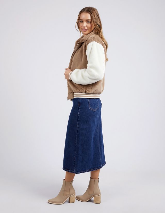 Beige Bomber Jacket | White Contrast Sleeves with Side Pockets | Relaxed Fit with Ribbed Cuffs