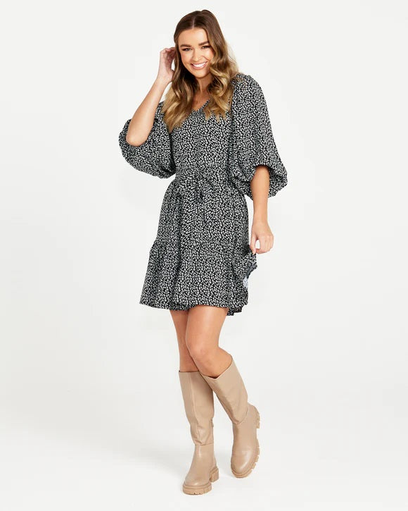 Sass Nicolette Puff Sleeve Dress [COLOUR:Boho Animal SIZE:6]