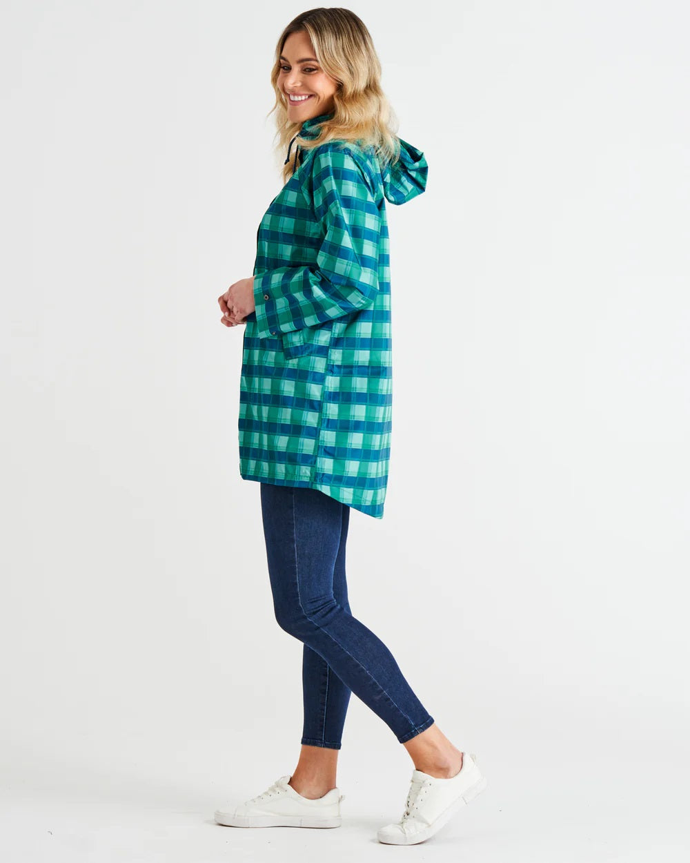 Betty Basics Rosie Raincoat [COLOUR:Green/Blue Tartan SIZE:S]