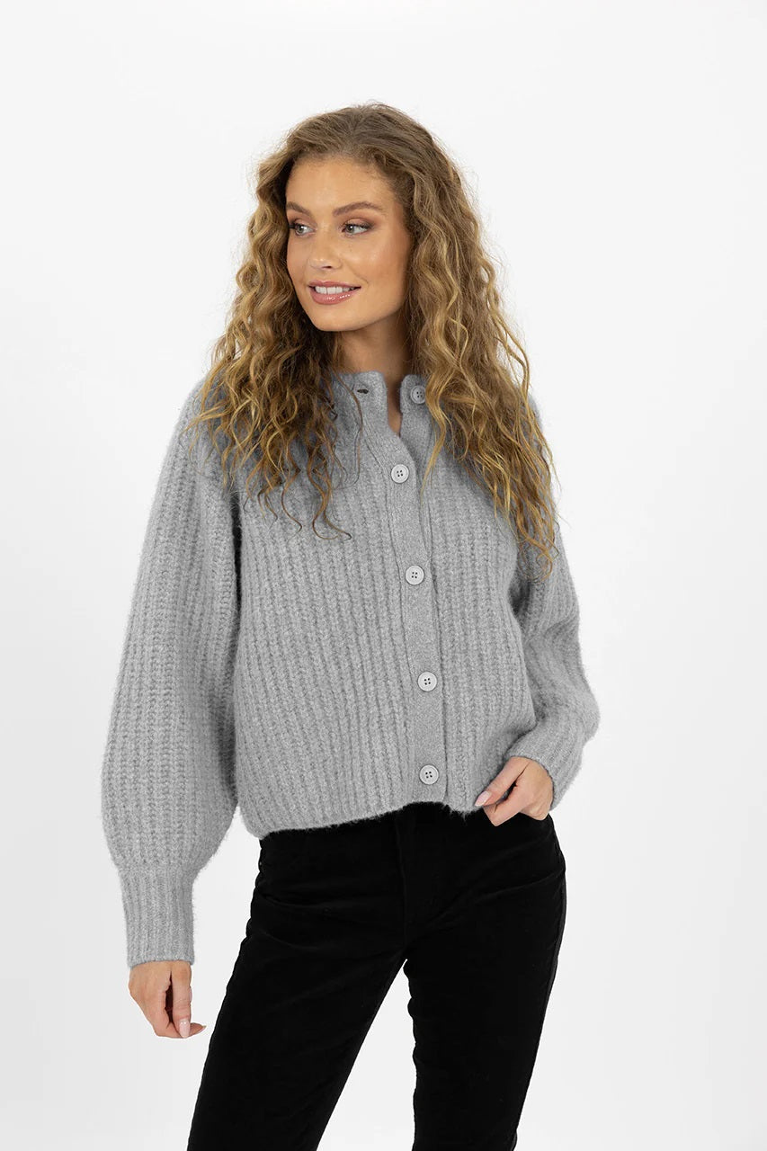 Chunky Knit Wool Blend Cardigan | Button-Front with Raglan Balloon Sleeves | Short Hip-Length Style in Soft, Super Warm Fabric