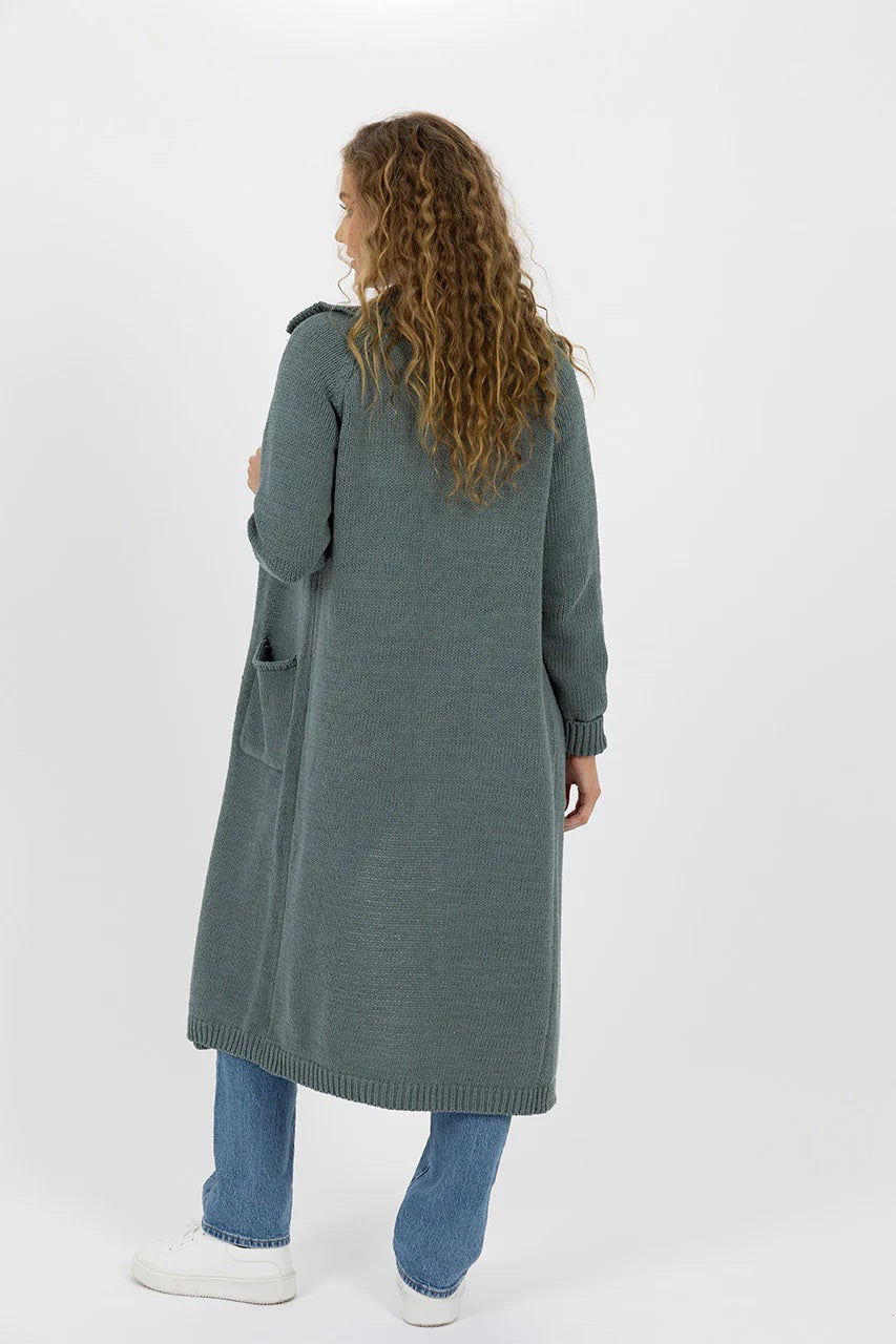 Lottie Longline Cotton Cardigan | Oversized Ribbed Collar with Front Pockets | Heavyweight Knit