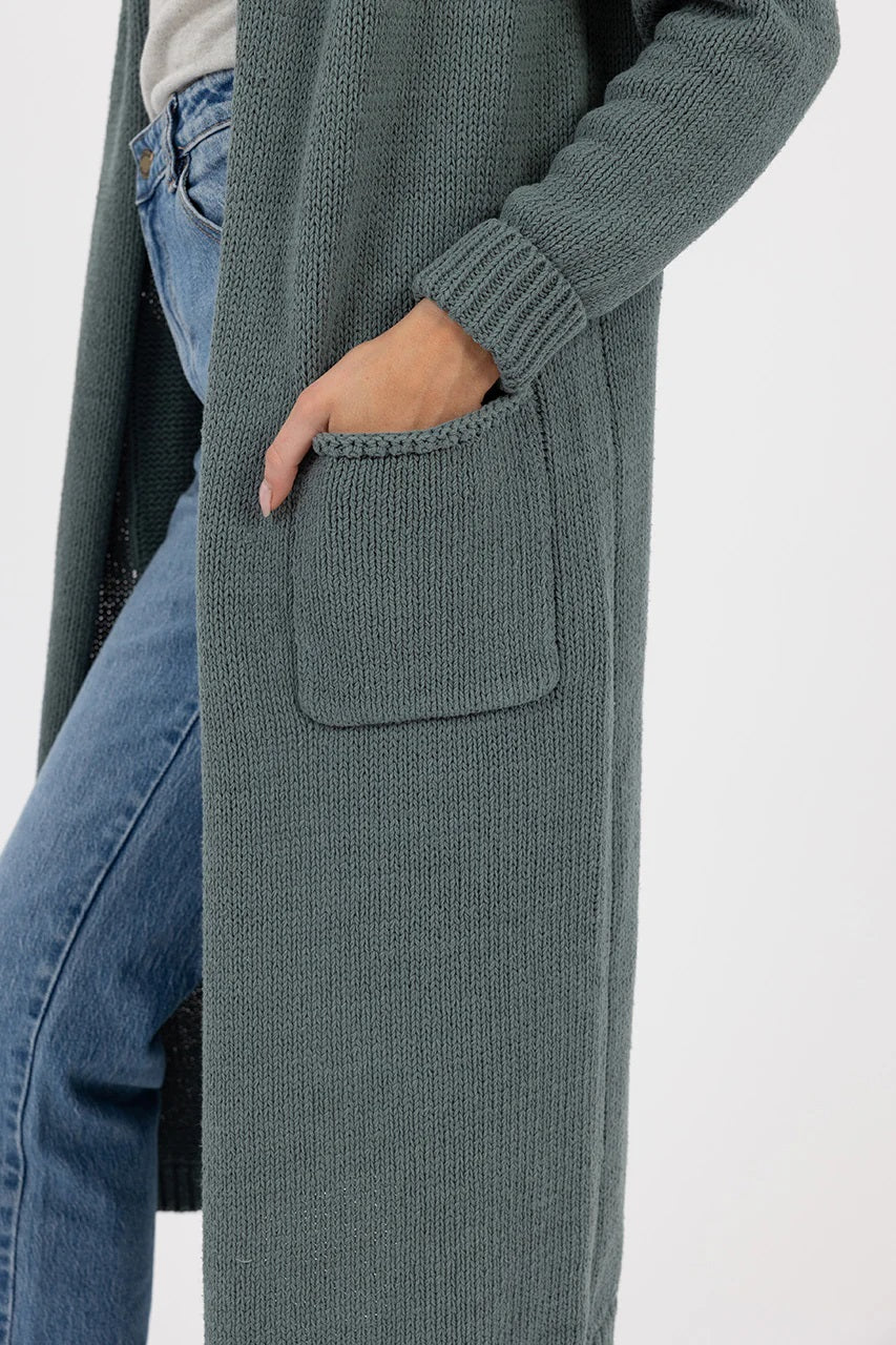 Lottie Longline Cotton Cardigan | Oversized Ribbed Collar with Front Pockets | Heavyweight Knit