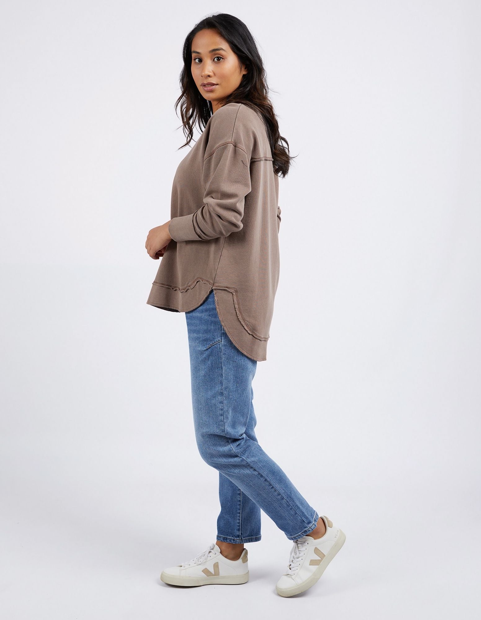 Foxwood Delilah Crew Mocha | Women's Cotton Sweatshirt | Little Extras Lifestyle | Women's Clothing Store Australia