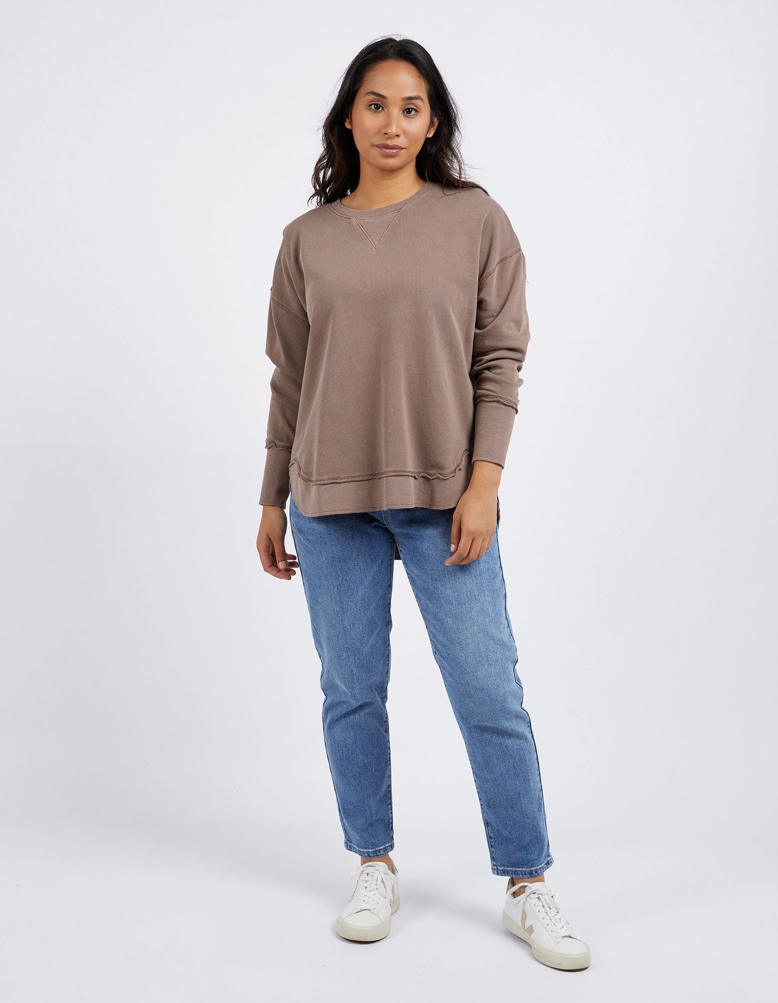 Foxwood Delilah Crew Mocha | 100% Cotton Crew Neck | Little Extras Lifestyle | Forbes Women's Clothing Store
