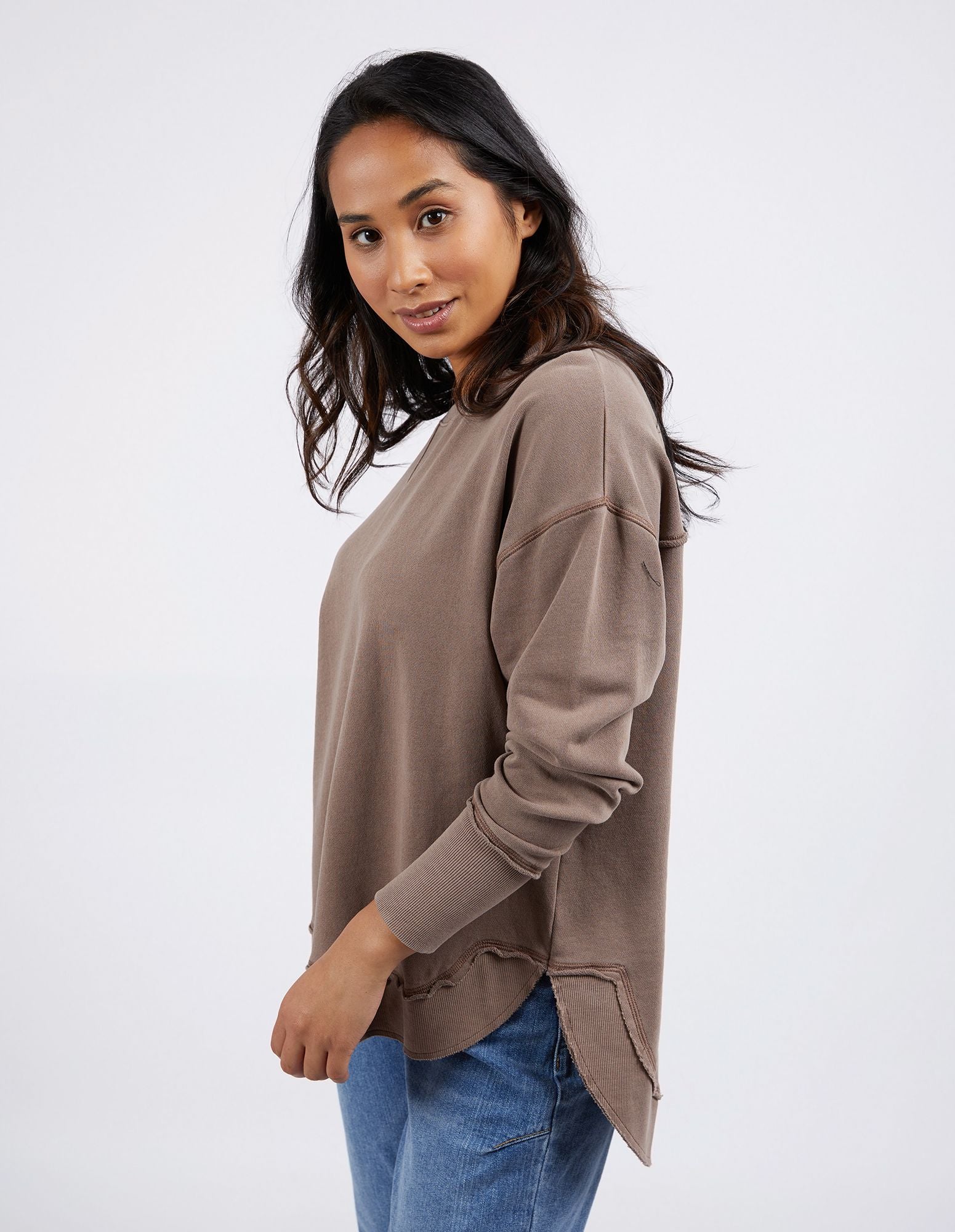 Foxwood Delilah Crew Mocha | Women's Sweatshirt Brown | Little Extras Lifestyle | Women's Clothing Boutique Australia