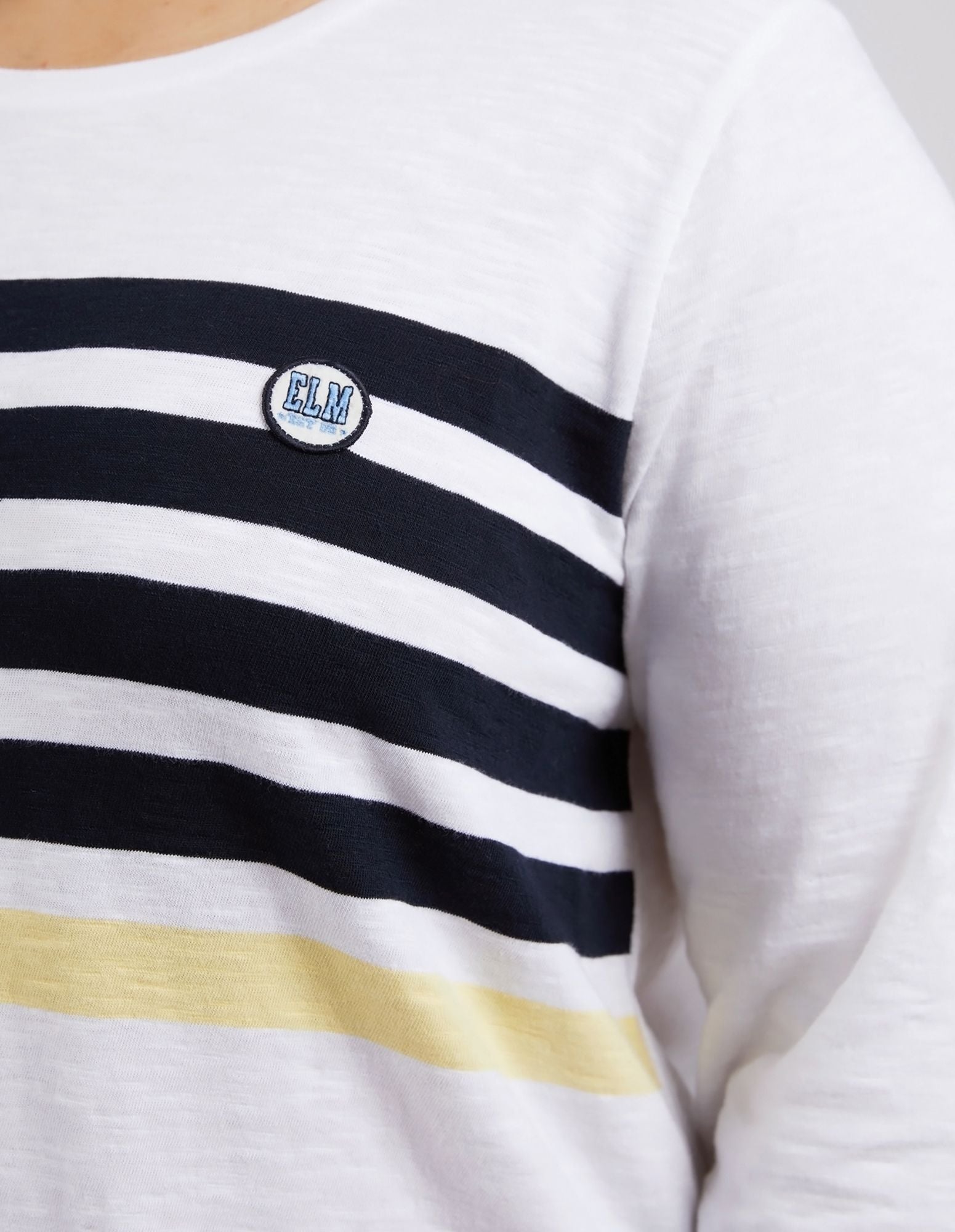 Byron Long Sleeve Tee | Yarn-Dyed Chest Stripe with Scoop Hemline | Cotton Slub Jersey