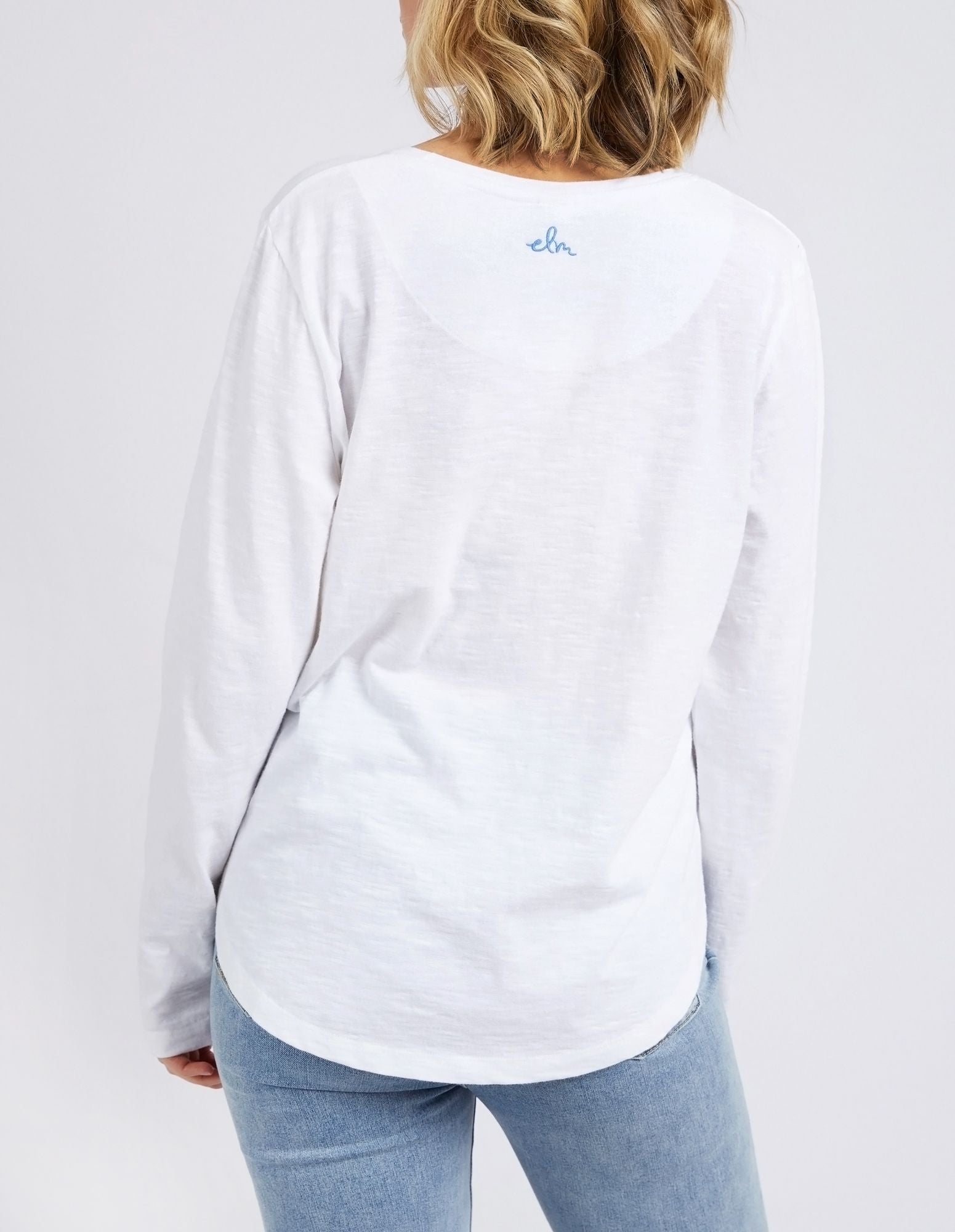 Byron Long Sleeve Tee | Yarn-Dyed Chest Stripe with Scoop Hemline | Cotton Slub Jersey
