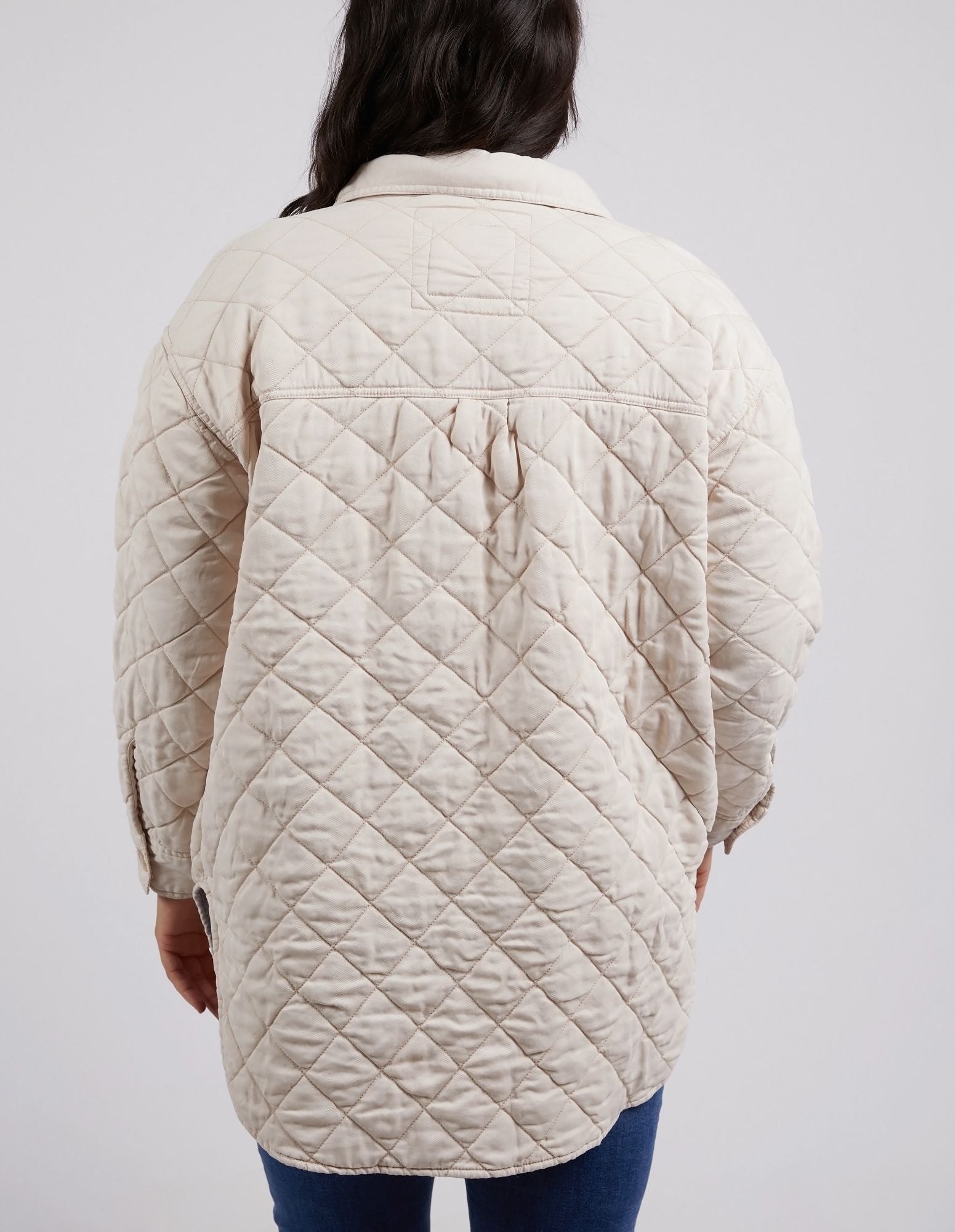 Katie Quilted Shacket | Padded Button-Through with Functional Pockets | Scooped Hemline and Cotton Lining