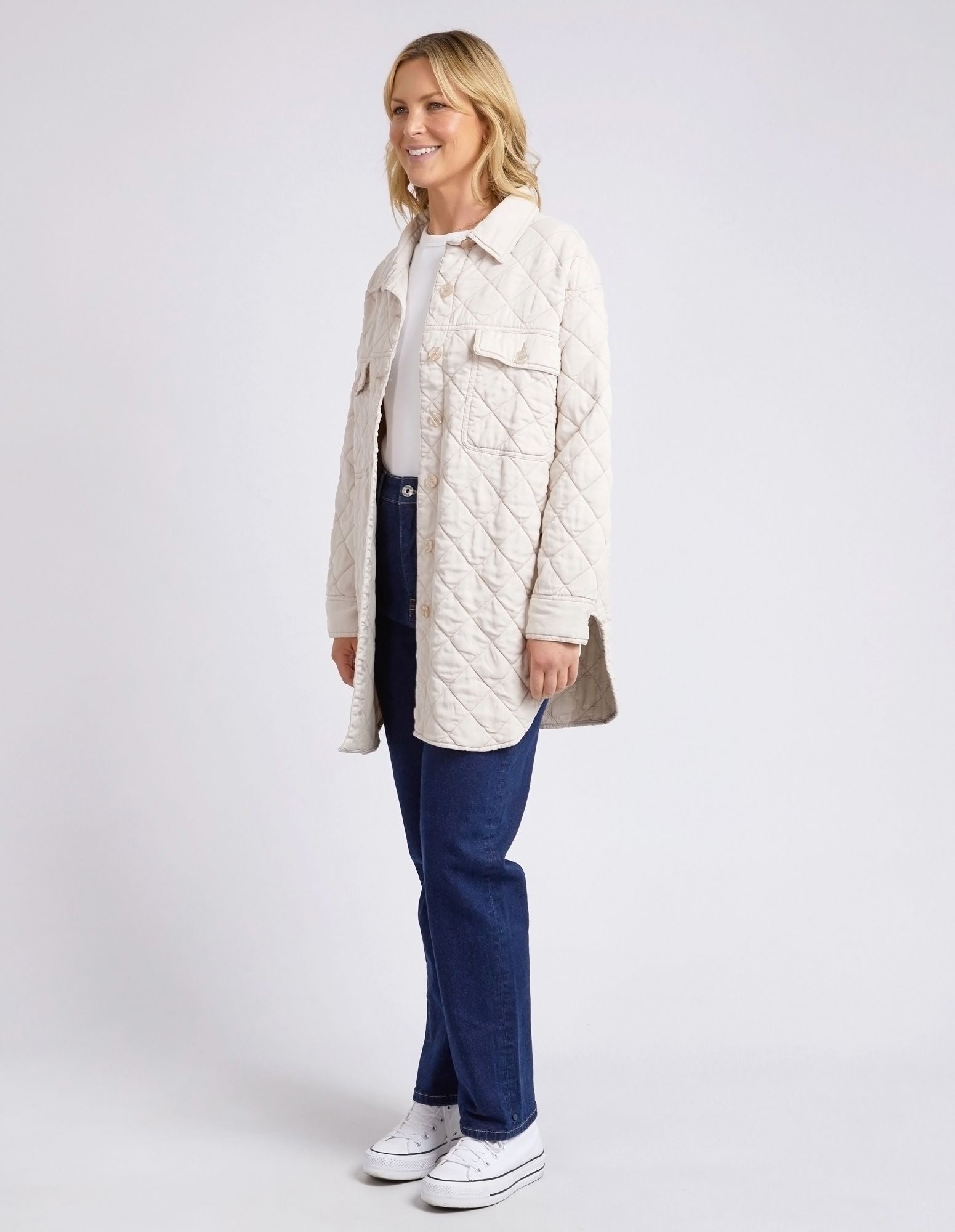 Katie Quilted Shacket | Padded Button-Through with Functional Pockets | Scooped Hemline and Cotton Lining