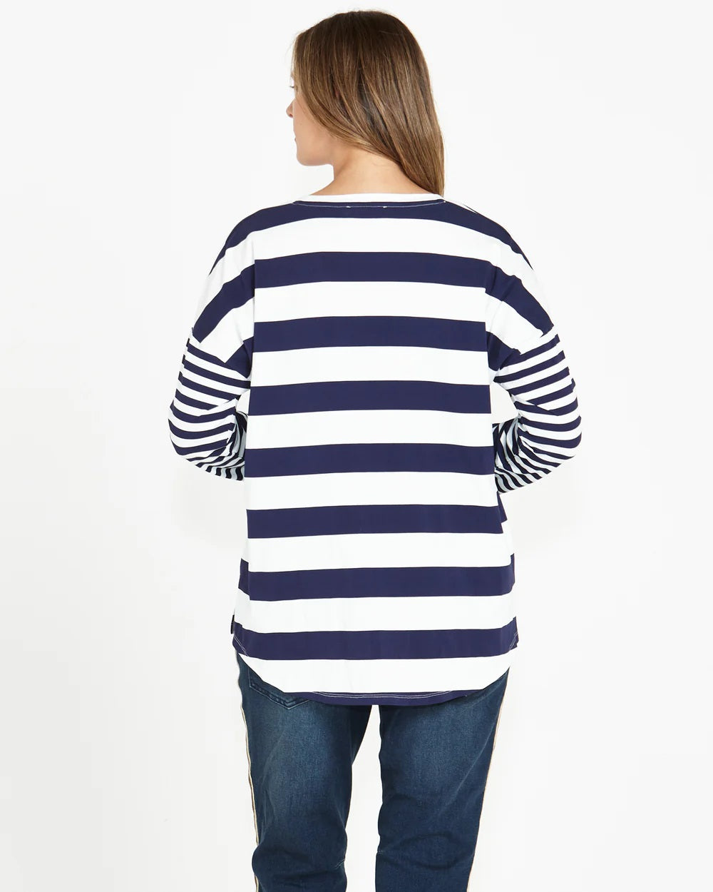 Betty Boxy Tee | Striped Long Sleeve Tee with Drop Shoulders and Side Splits | Relaxed Fit in Cotton Blend