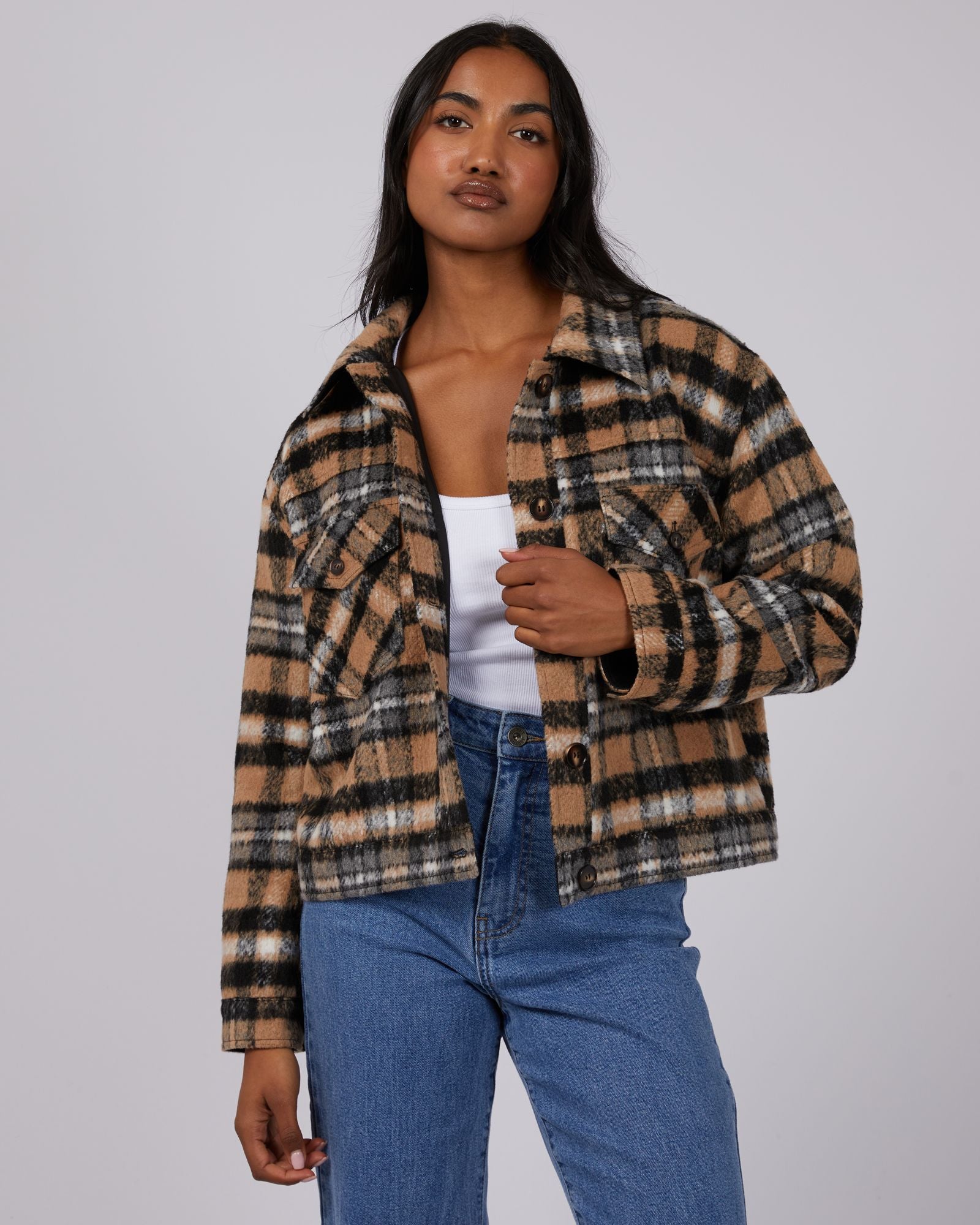 Viannah Cropped Jacket | Boxy Fit with Chest Pockets and Full Lining | Lightweight Layering Piece in Polyester
