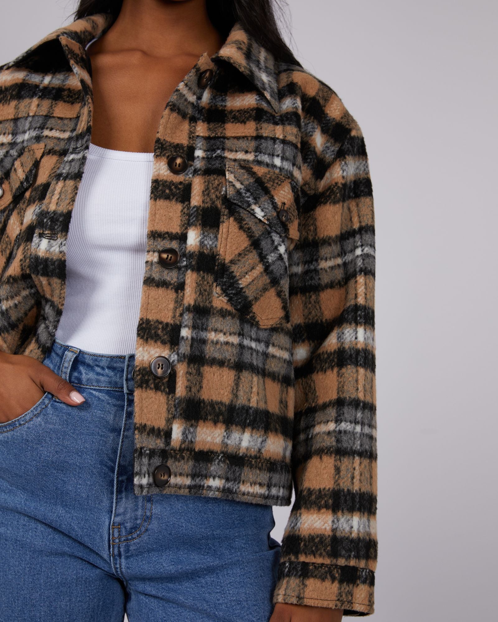 Viannah Cropped Jacket | Boxy Fit with Chest Pockets and Full Lining | Lightweight Layering Piece in Polyester