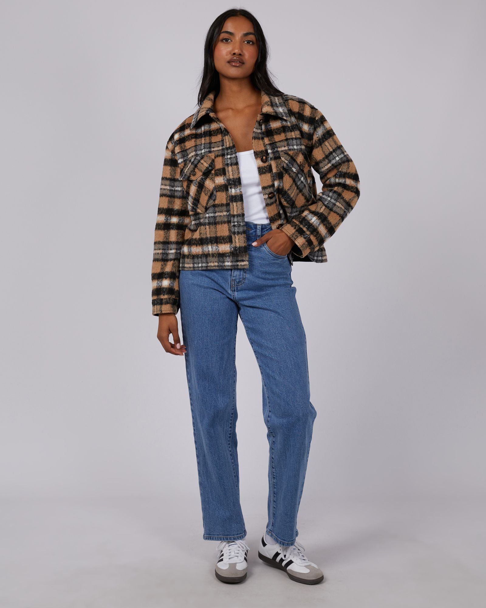 Viannah Cropped Jacket | Boxy Fit with Chest Pockets and Full Lining | Lightweight Layering Piece in Polyester