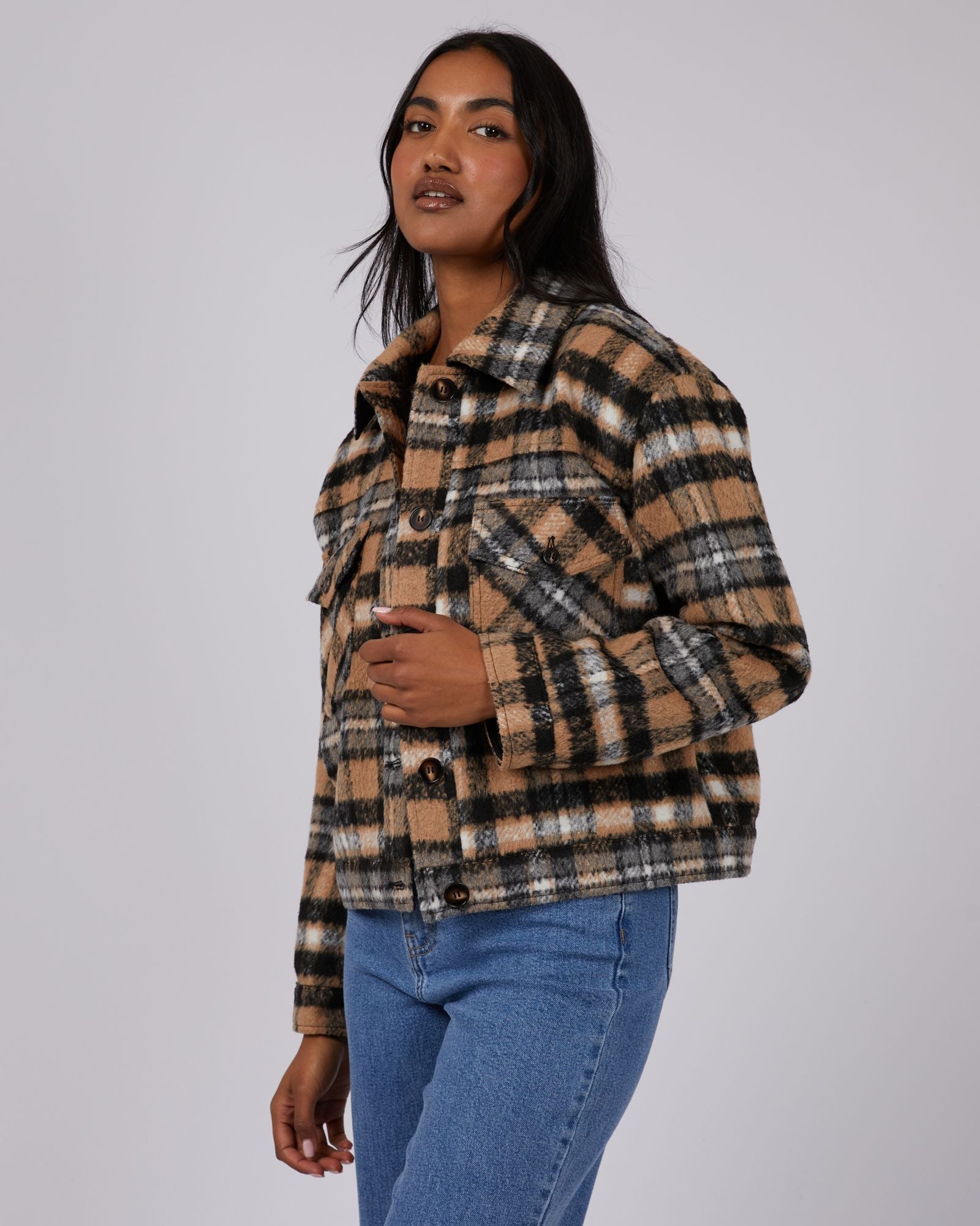 Viannah Cropped Jacket | Boxy Fit with Chest Pockets and Full Lining | Lightweight Layering Piece in Polyester