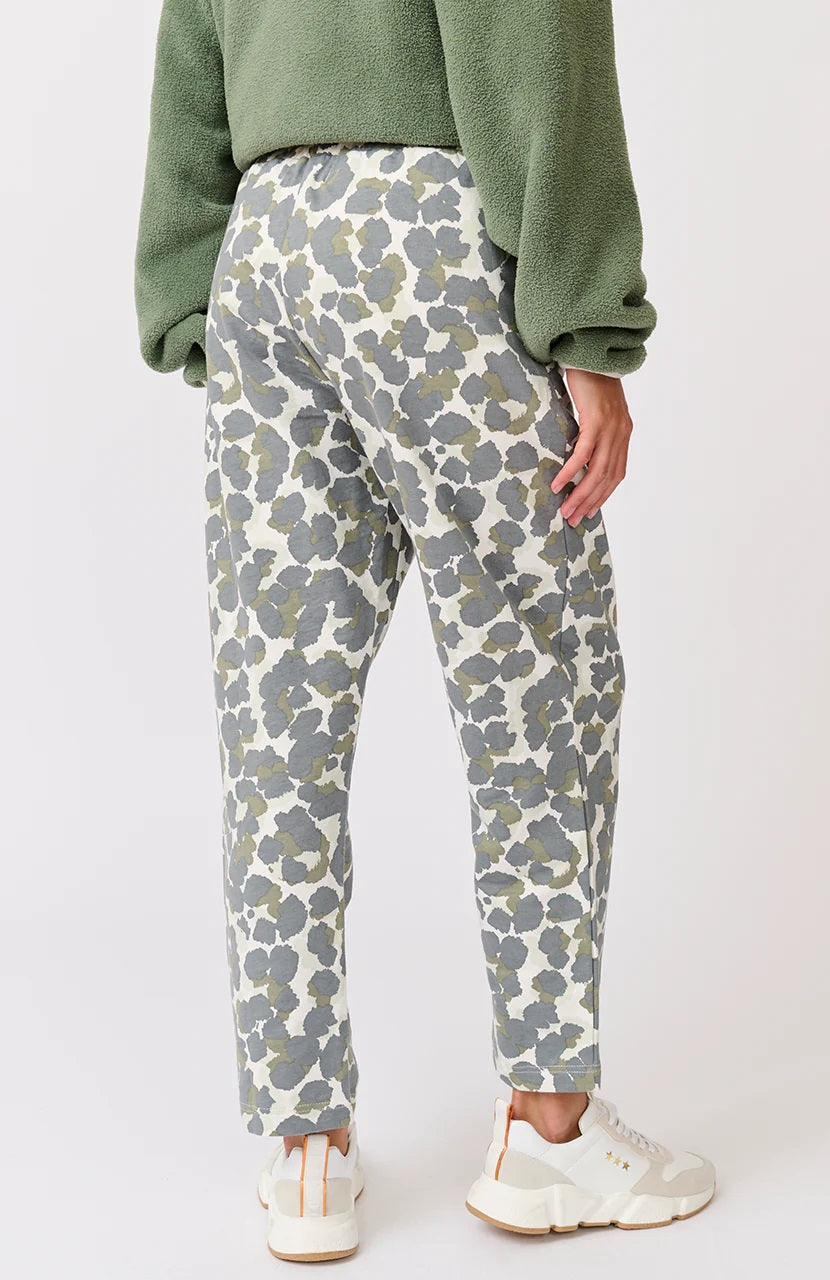Grace Jogger Pants | Khaki Leopard Print with Elastic Waistband and Scoop Pockets | Relaxed Fit in 100% Cotton Terry