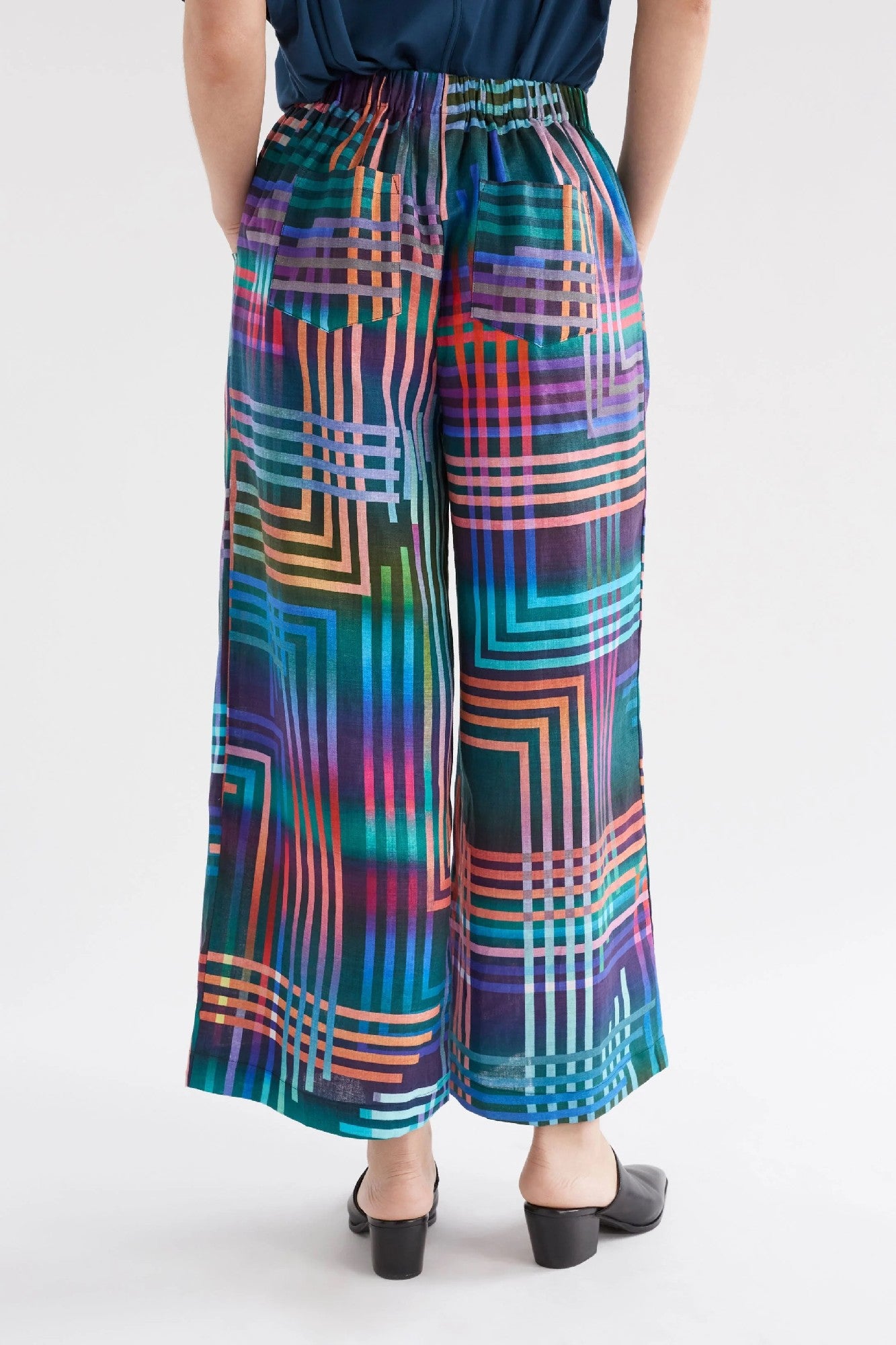 Ilona Light Pants in Navy Lighten Print | French Linen with Front Tucks and Waist Tie | Relaxed Fit with Natural Slub Texture