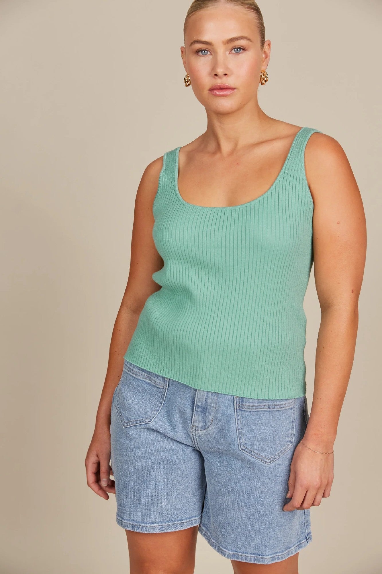 Isle Of Mine Adele rib knit Tank Seafoam