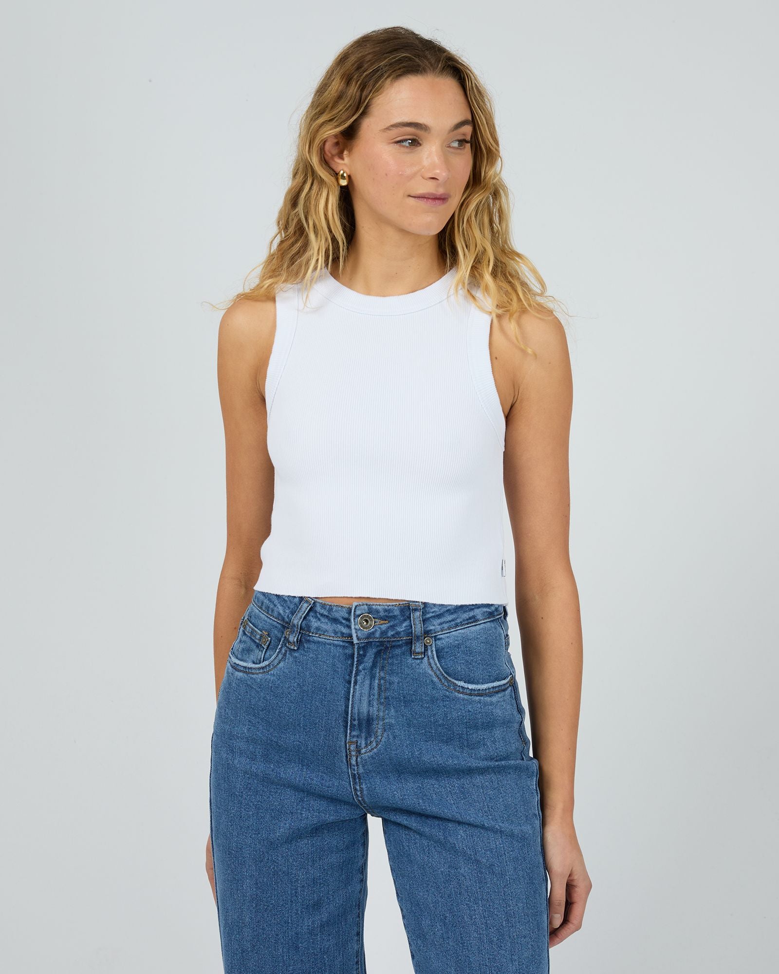 Front view of Silent Theory Pia Crop Tank in white