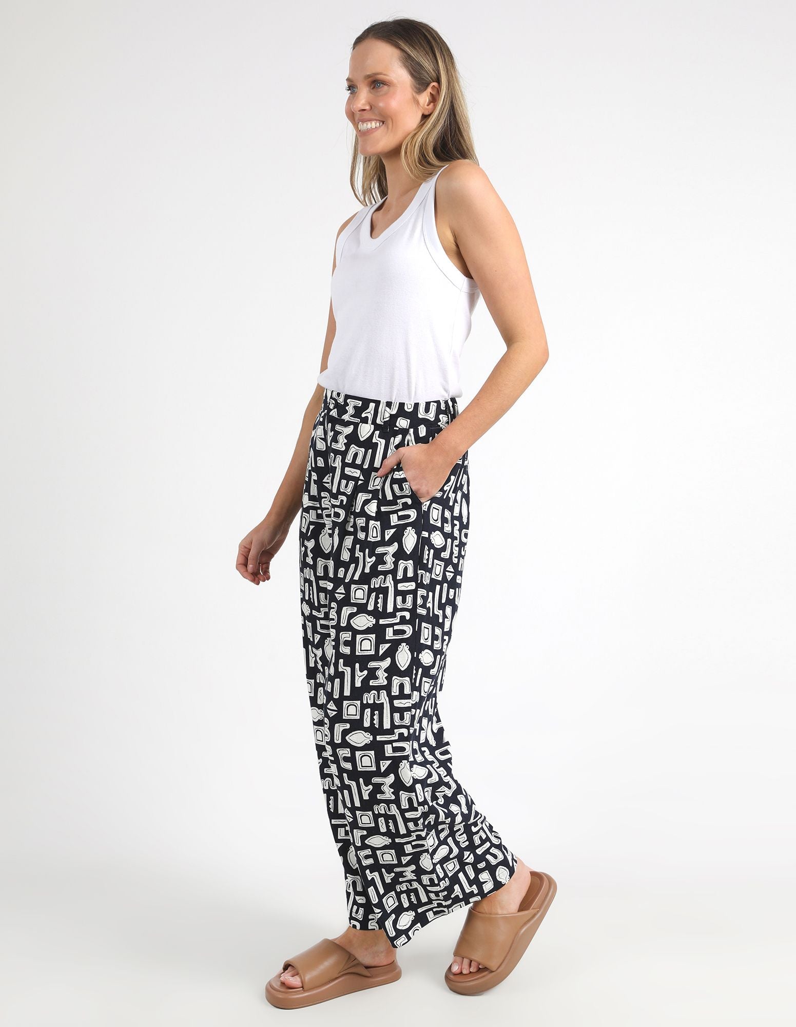 Foxwood Etched Geo Pant | Women's Geometric Print Linen Pants | Little Extras Lifestyle | Forbes Women's Trousers