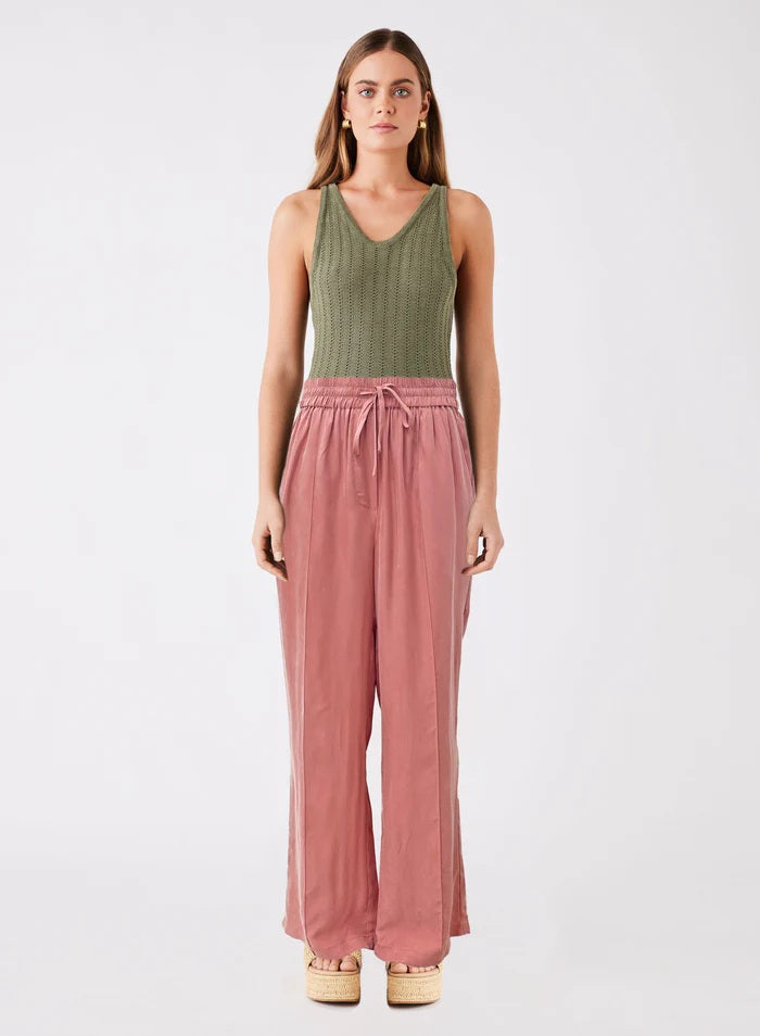 drawstring soft cupro summer pants in pink