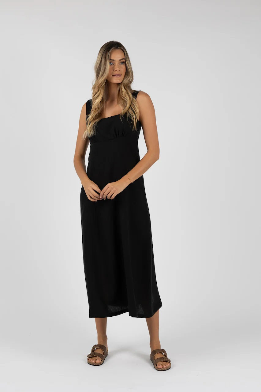 Humidity Tallulah linen maxi dress in black