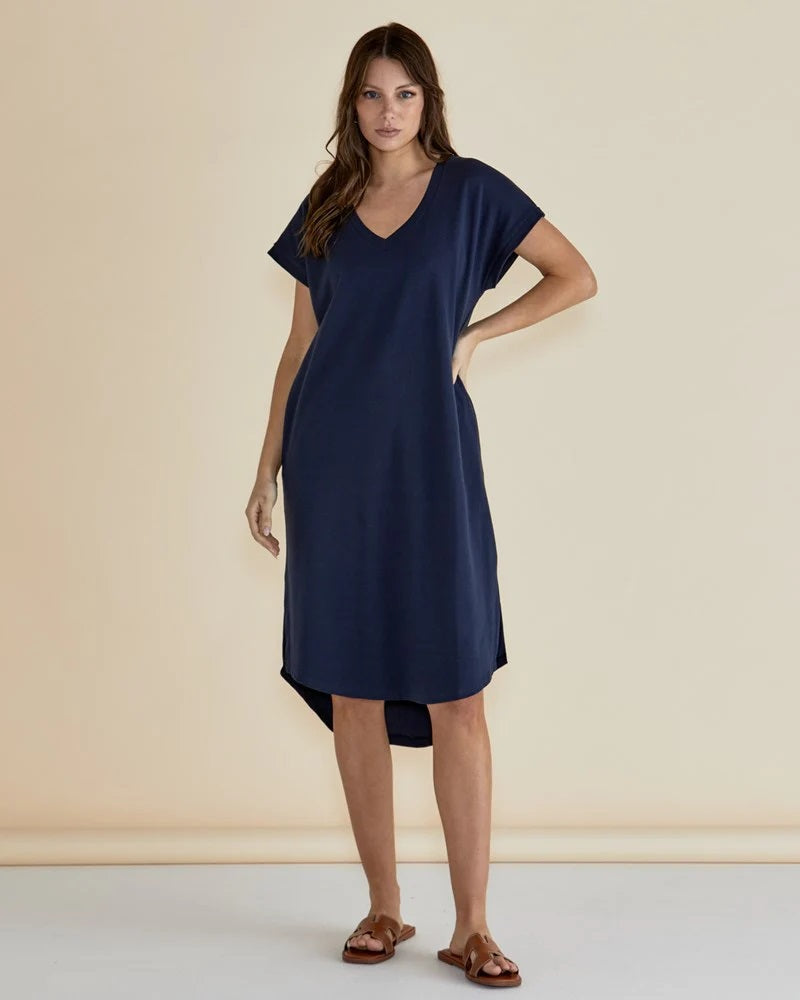 dresses from new york and company Gray Linen Midi Dress with Belt Spandex Condition V Neck New York And