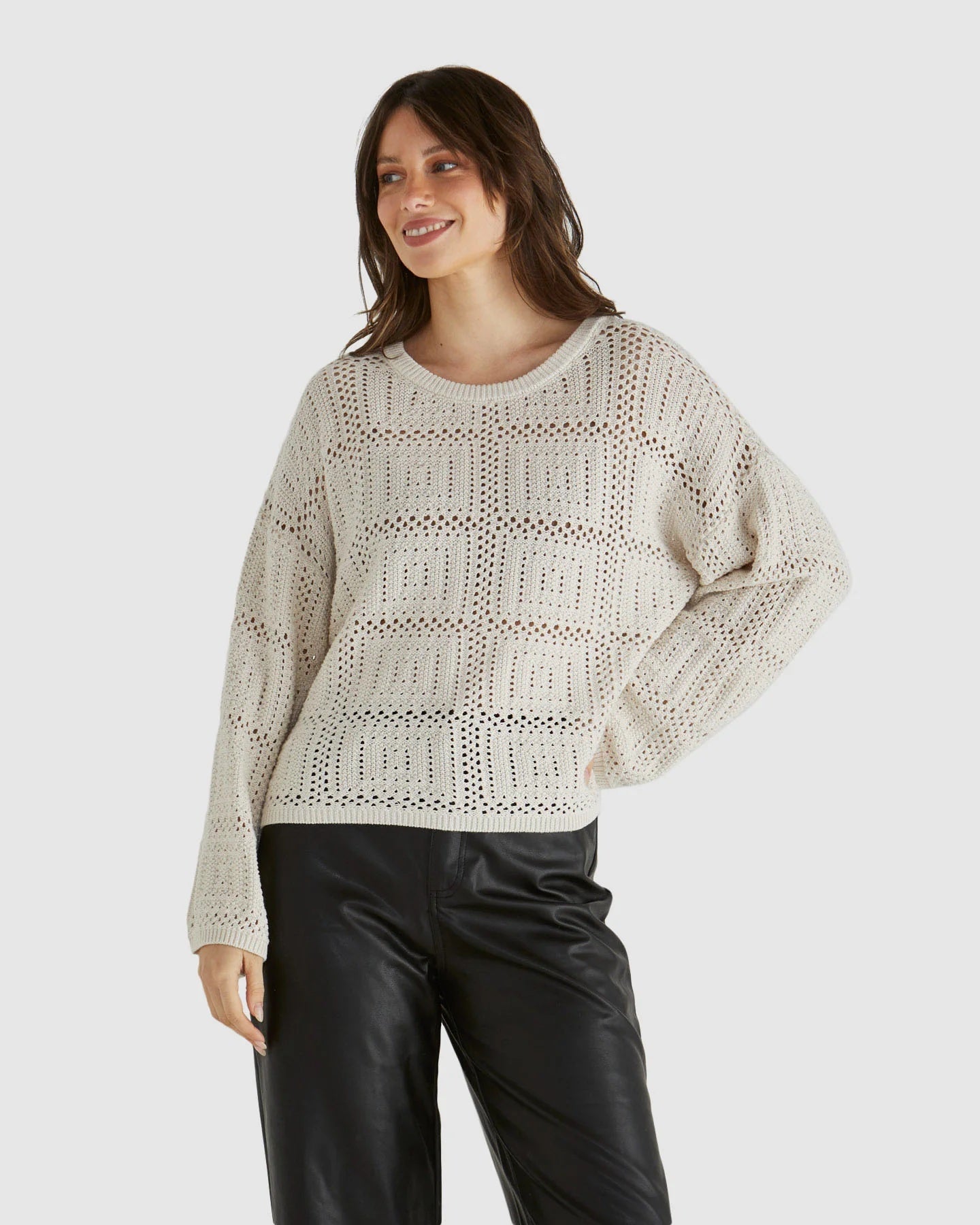 Marcello Crochet Top | Intricate Crochet Knit with Relaxed Sleeves | Made from 100% Natural Yarn