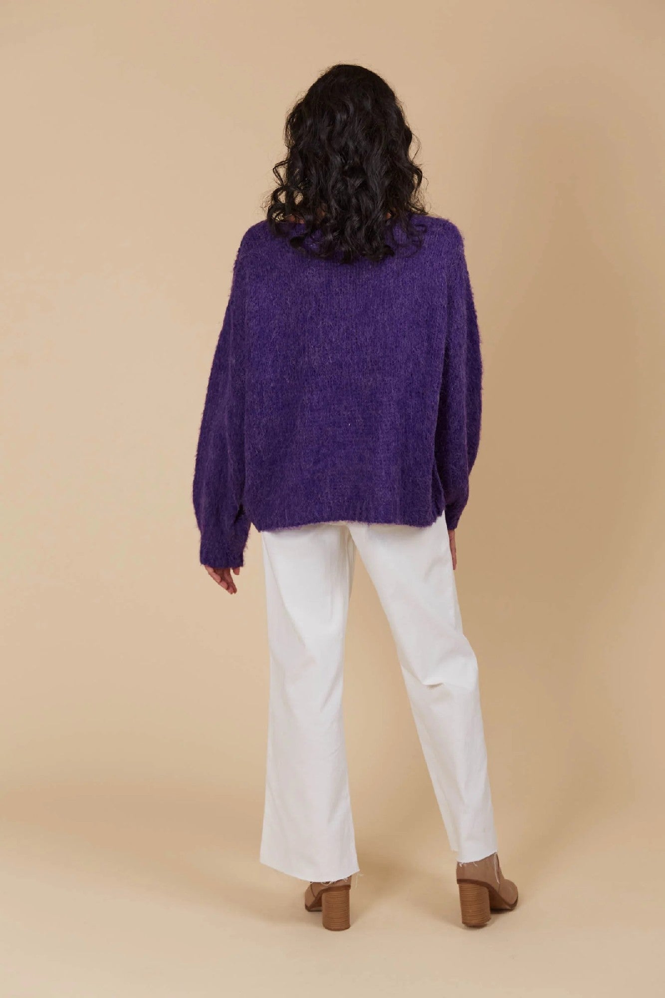 Pallas Knit Jumper | V-Neck with Drop Shoulders and Mohair-Look Texture | Relaxed Hip-Length Fit for Layering