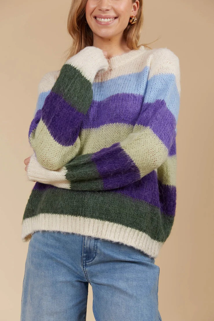 Pallas Stripe Jumper | Mohair-Look Knit with Round Neck and Long Sleeves | Relaxed Fit with Playful Striped Pattern