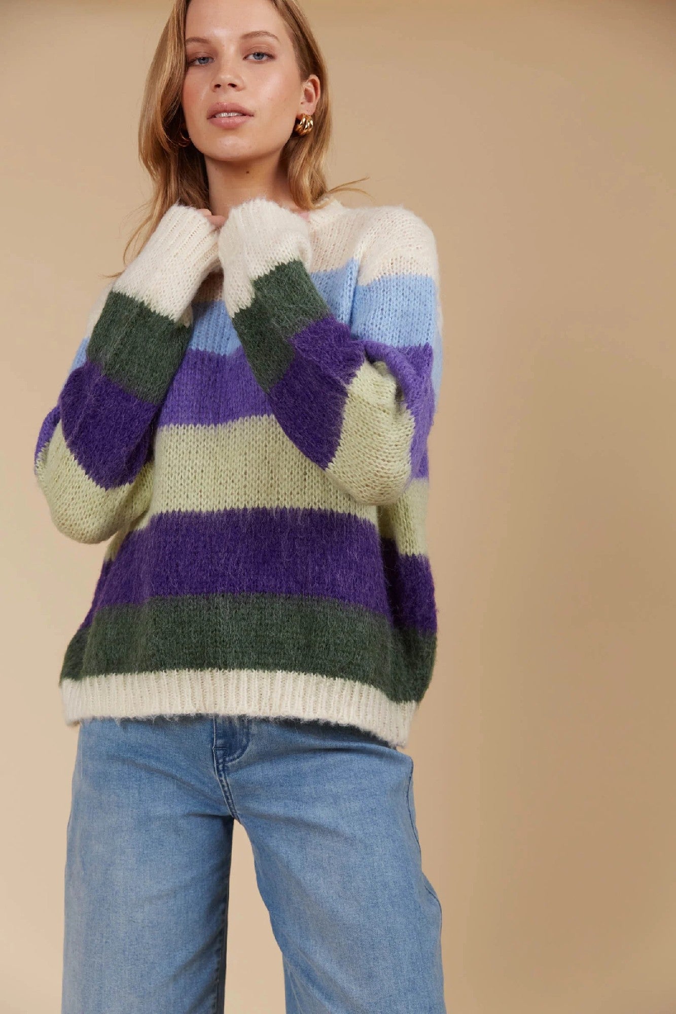 Pallas Stripe Jumper | Mohair-Look Knit with Round Neck and Long Sleeves | Relaxed Fit with Playful Striped Pattern