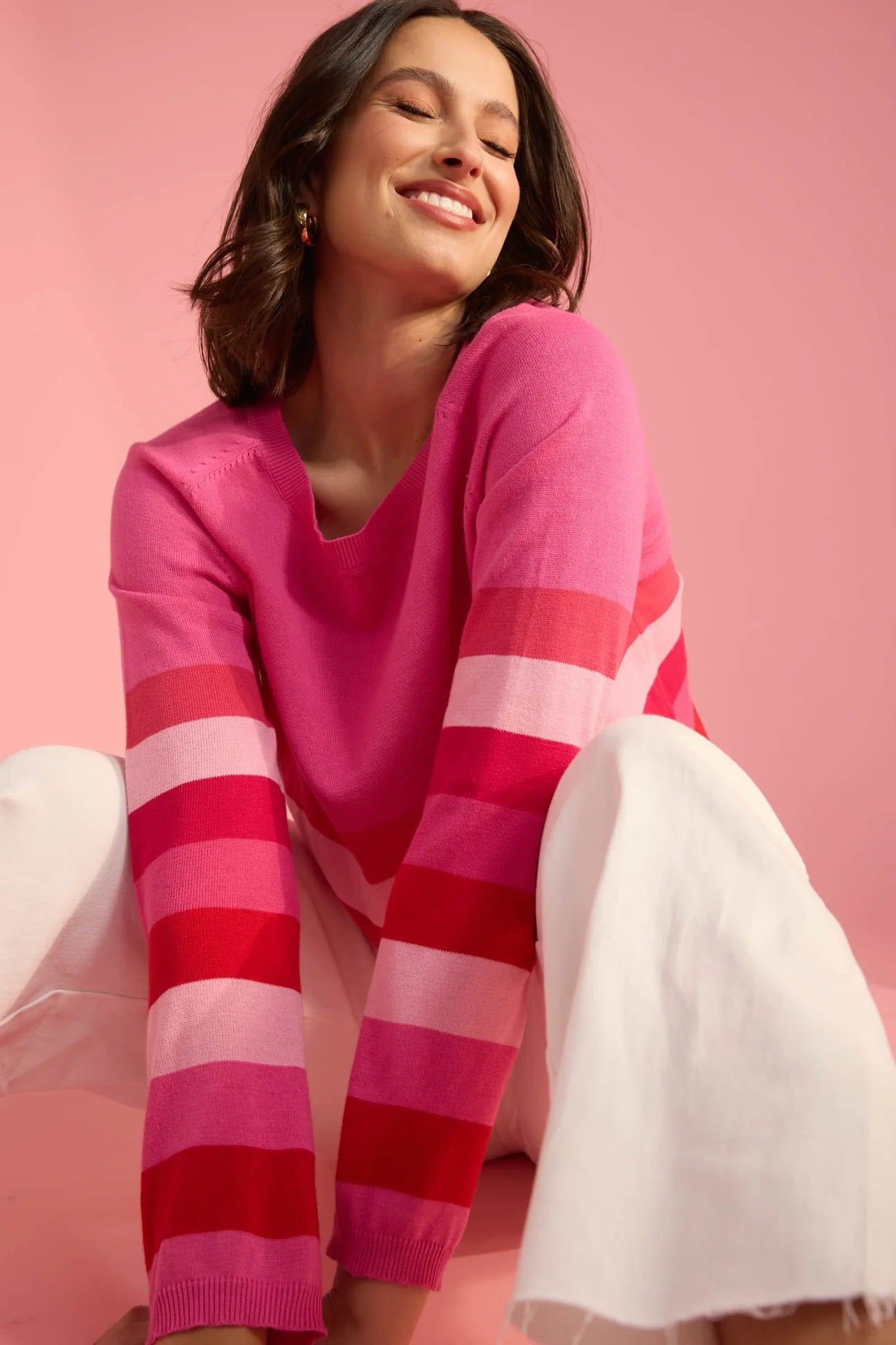 Florida Stripe Jumper | Bright Colour-Blocked Cotton Knit | Wide Neck with Raglan Sleeves and Hip-Length Fit