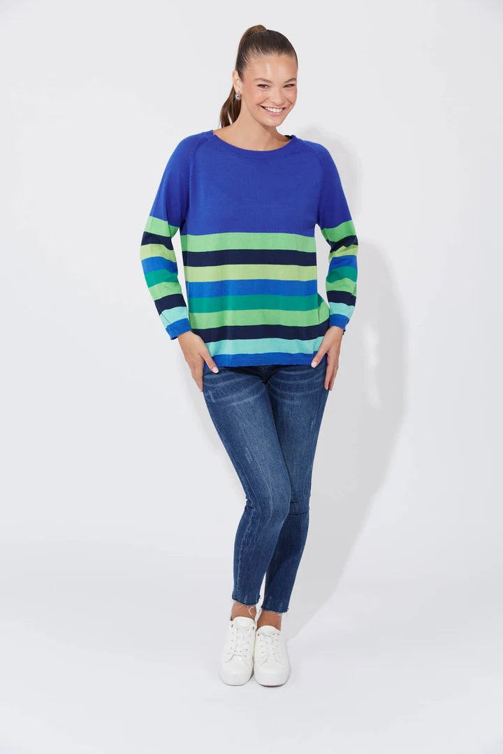 Florida Stripe Jumper | Colour-Blocked Cotton Knit with Raglan Sleeves | Wide Neck and Relaxed Hip-Length Fit