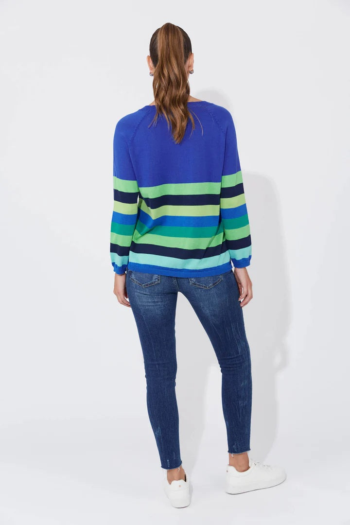 Florida Stripe Jumper | Colour-Blocked Cotton Knit with Raglan Sleeves | Wide Neck and Relaxed Hip-Length Fit