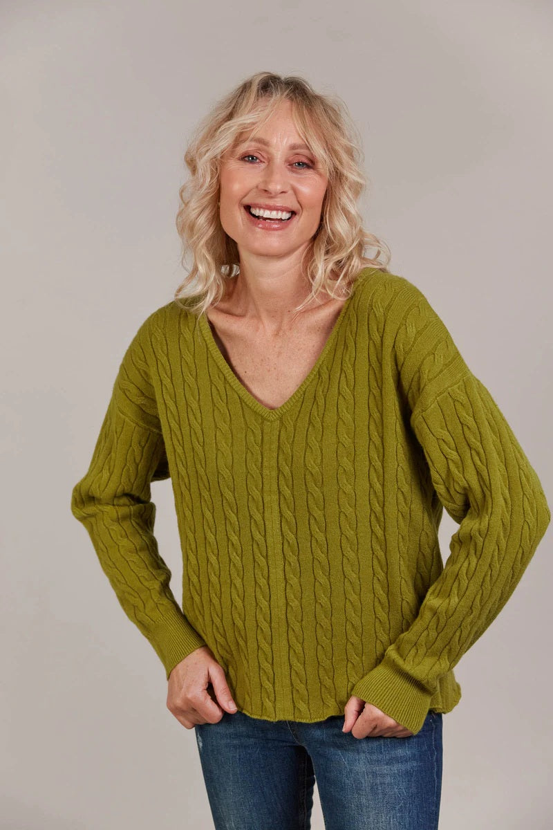 Cable Knit Pullover | V-Neck with Drop Shoulders | Hip-Length with Rolled Hem for Winter Layering