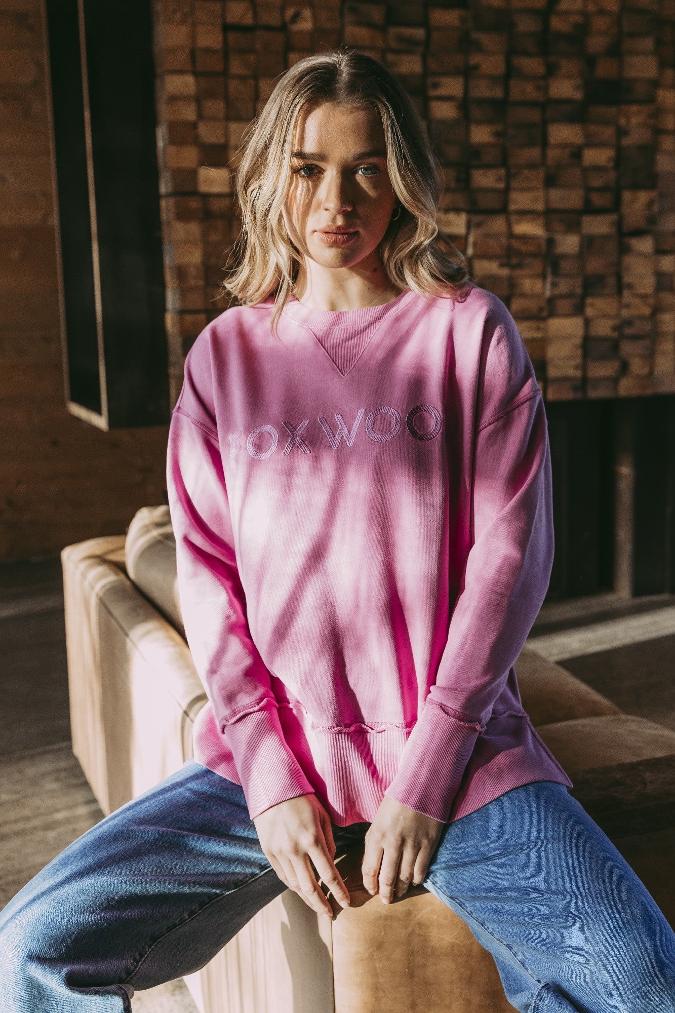Foxwood Illusion Crew Neck Sweatshirt fuchsia pink | unbrushed cotton fleece jumper