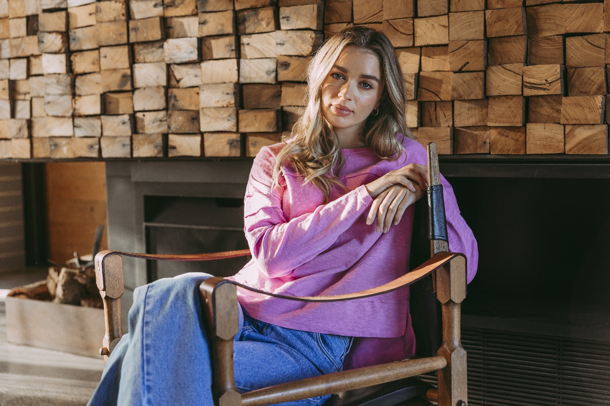 Women's pink crew neck jumper | Foxwood Illusion unbrushed cotton fleece sweatshirt