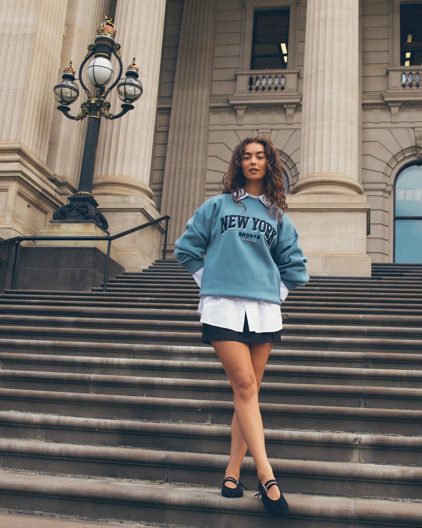 All About Eve New York Oversized Crew jumper blue | oversized cotton blend fleece sweatshirt