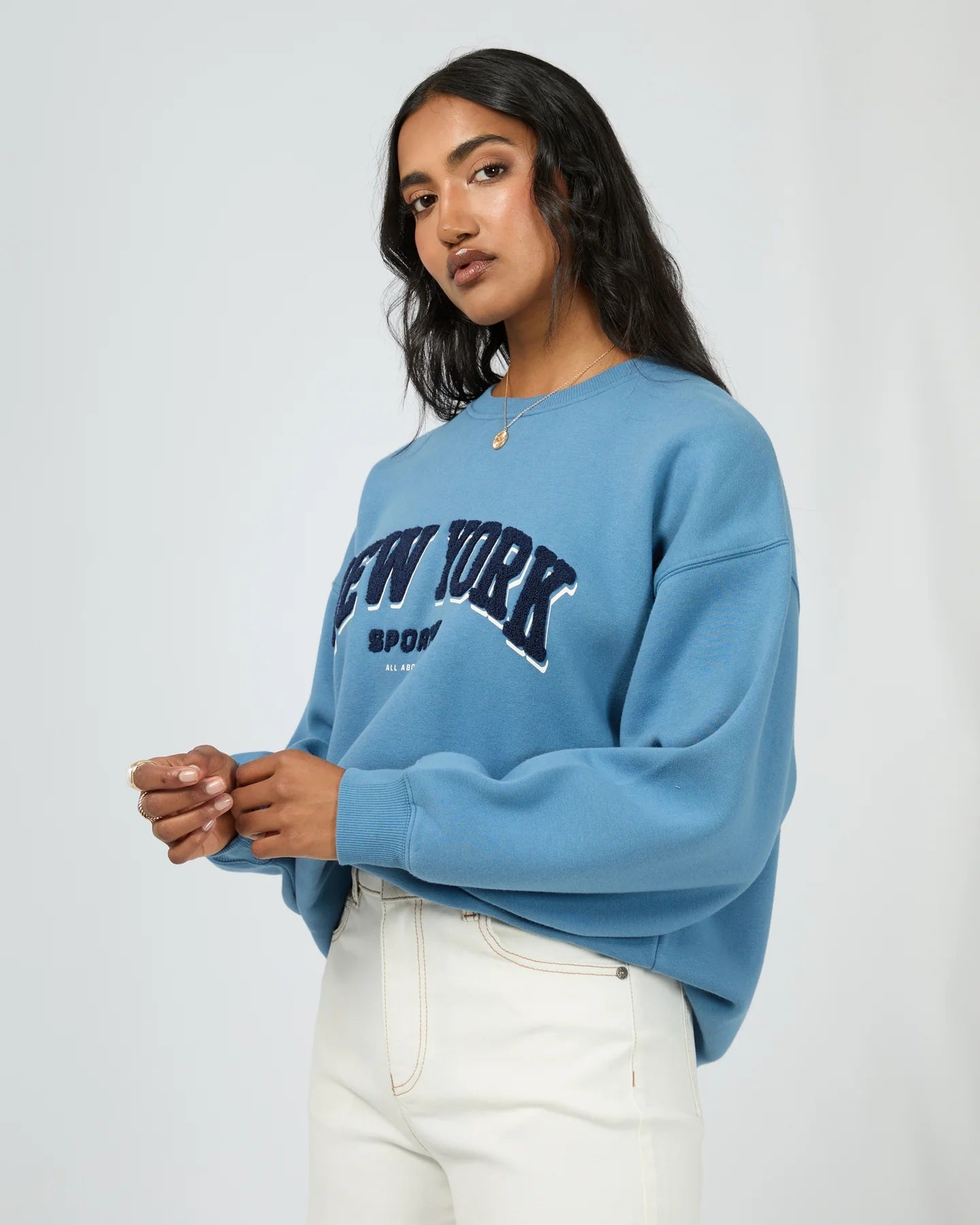 Women's oversized crew neck sweatshirt blue | All About Eve New York jumper