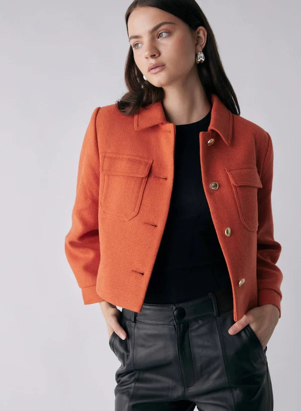 Esmaee Capture Cropped Jacket - Rust | wool blend winter jacket