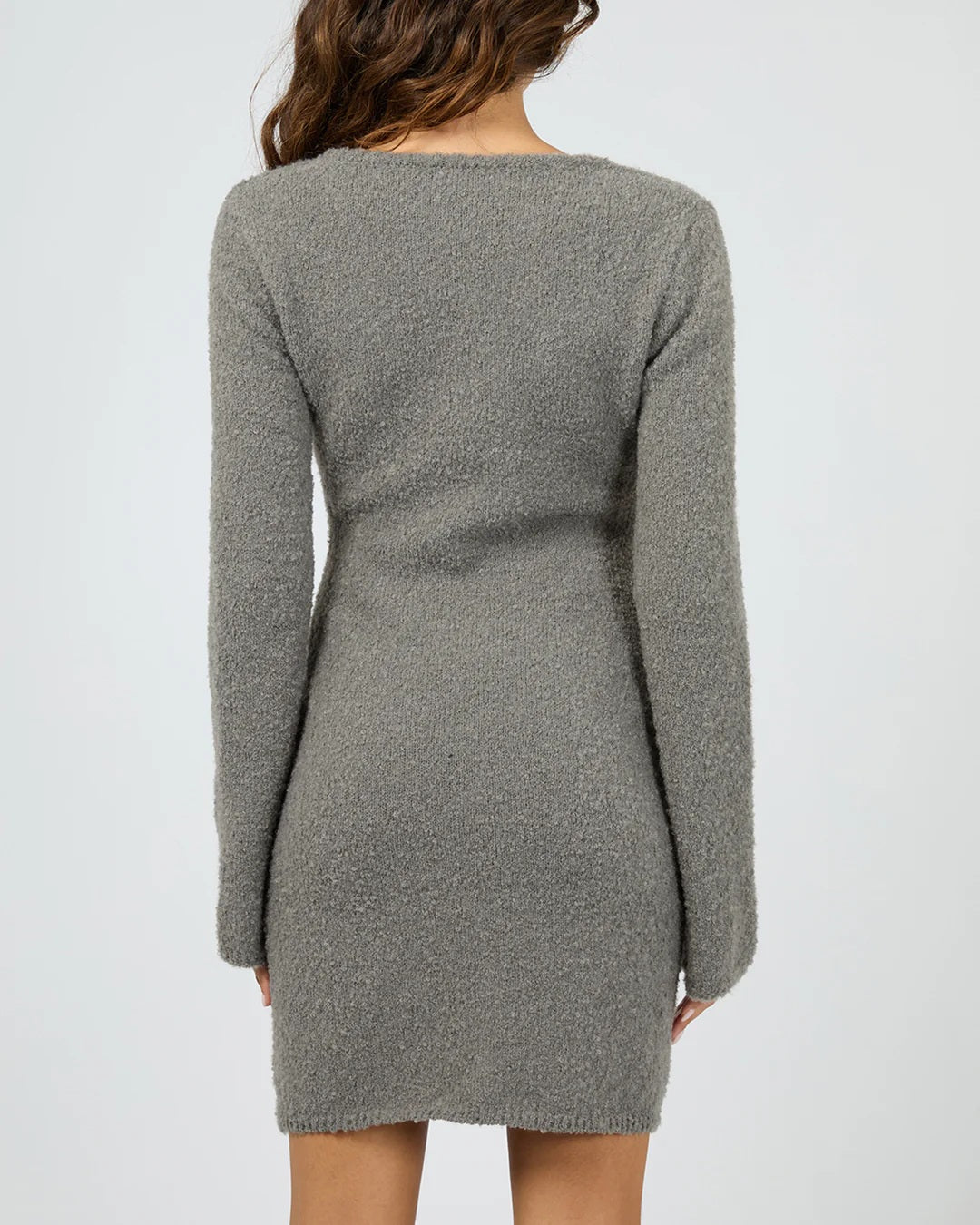 Boucle Knit Mini Dress | Long Sleeves with Scooped Neckline | Cosy Winter Style