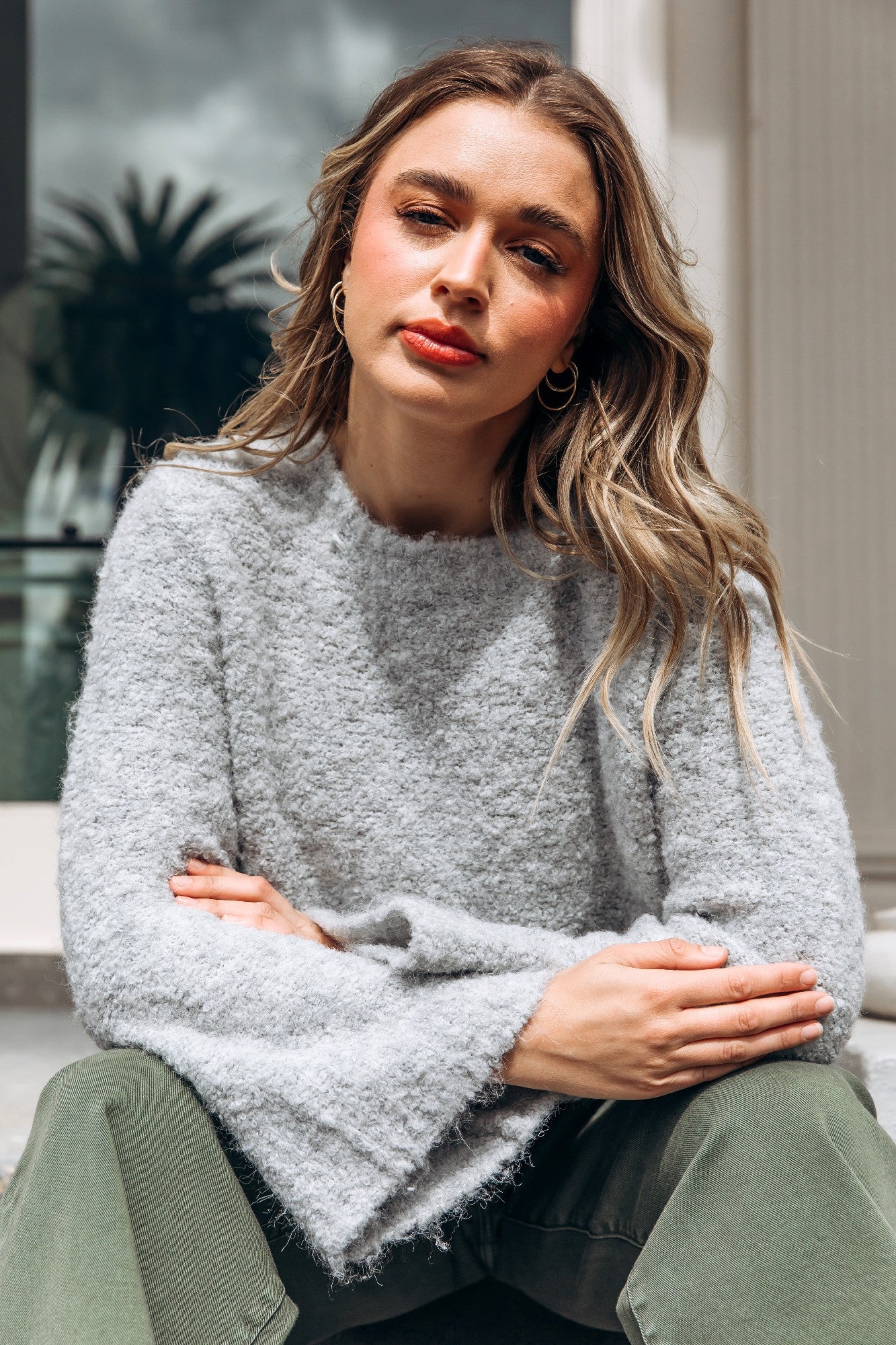 Women's grey fluffy knit jumper | Foxwood soft fluffy textured knit sweater