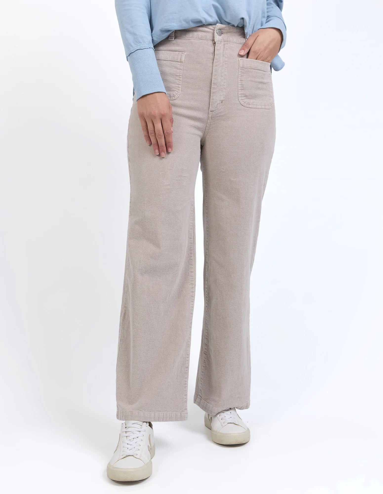 Foxwood Henrietta Cord Wide Leg Pants Mushroom Beige | high-rise waist soft cotton corduroy trouser