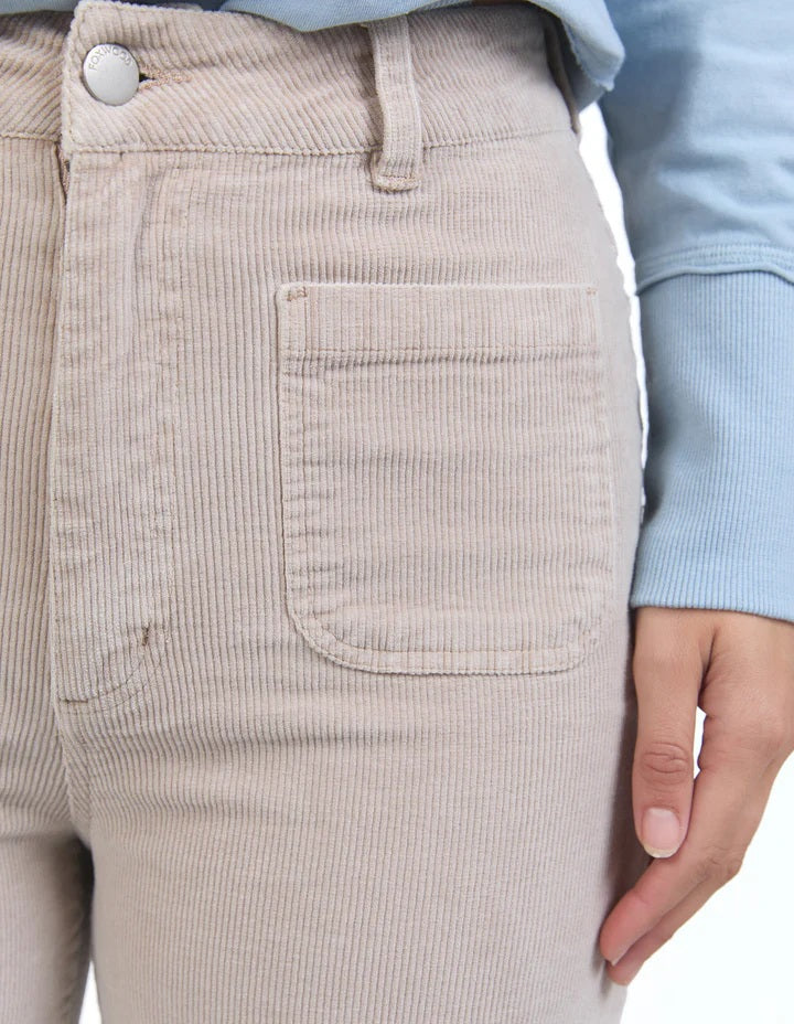 Foxwood front patch pockets corduroy pants in beige| wide-leg trousers