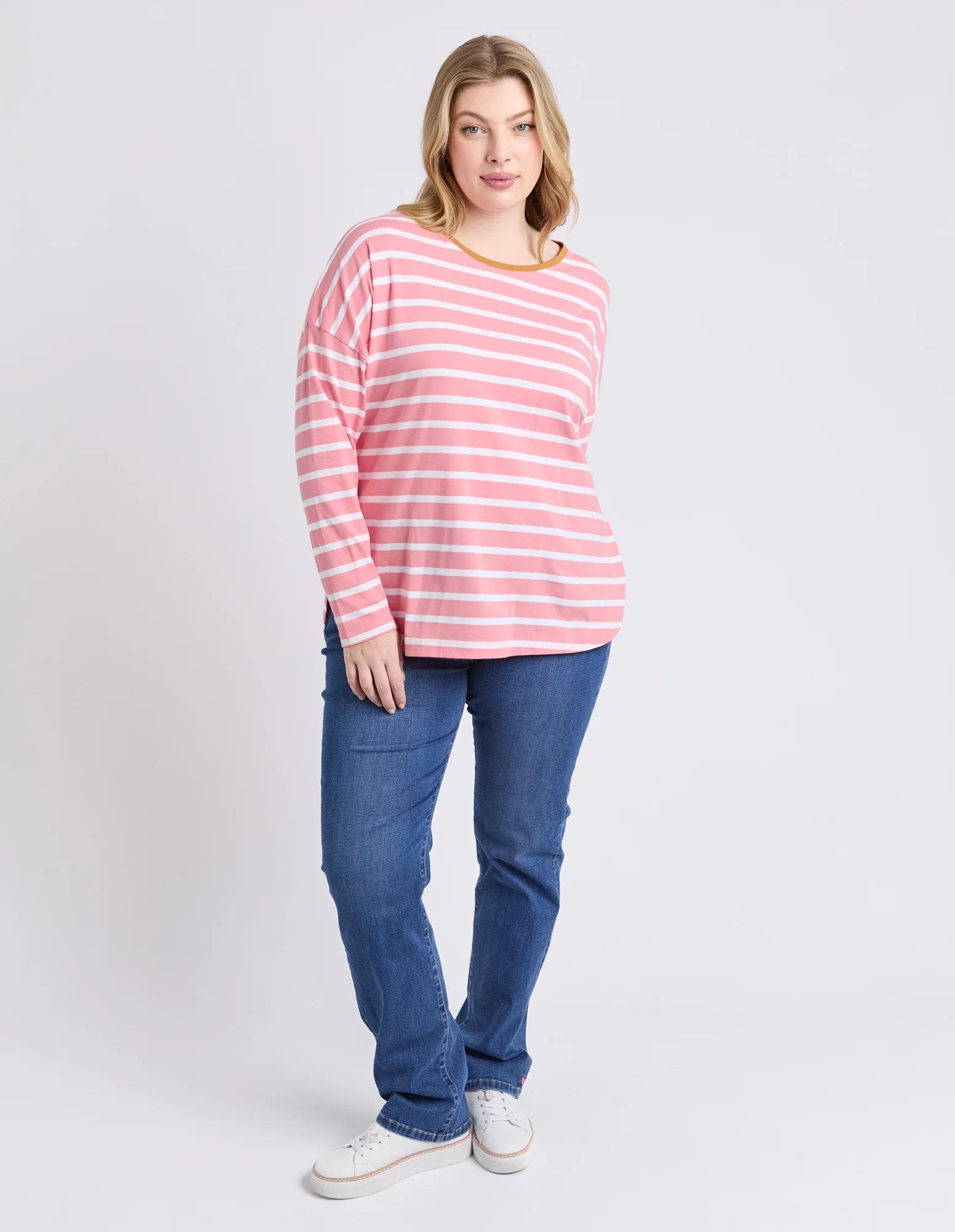 Elm Tully Stripe L/S Tee pink/white stripes | cotton long sleeve casual top