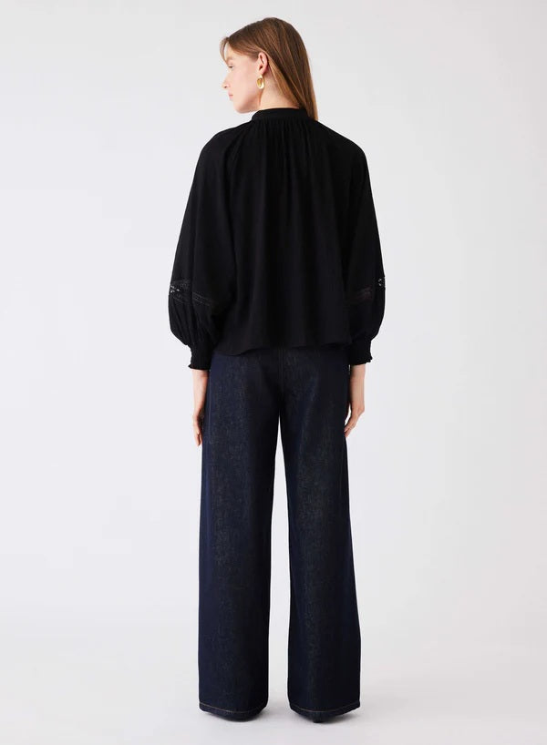 Women's black long sleeve blouse | Esmaee button front top