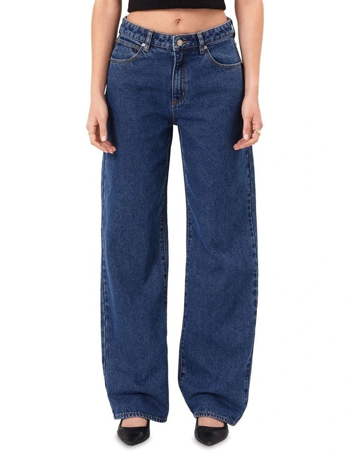 Dark Blue Mid Rise Baggy Jeans | Abrand Jeans Australia