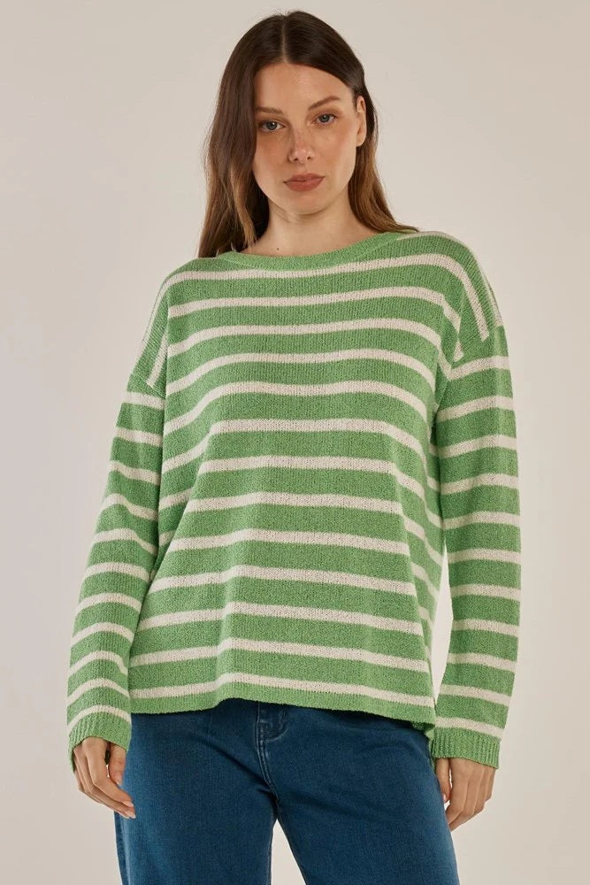 Betty Basics Bradford Knit Top green/cream stripes | women’s knit jumper