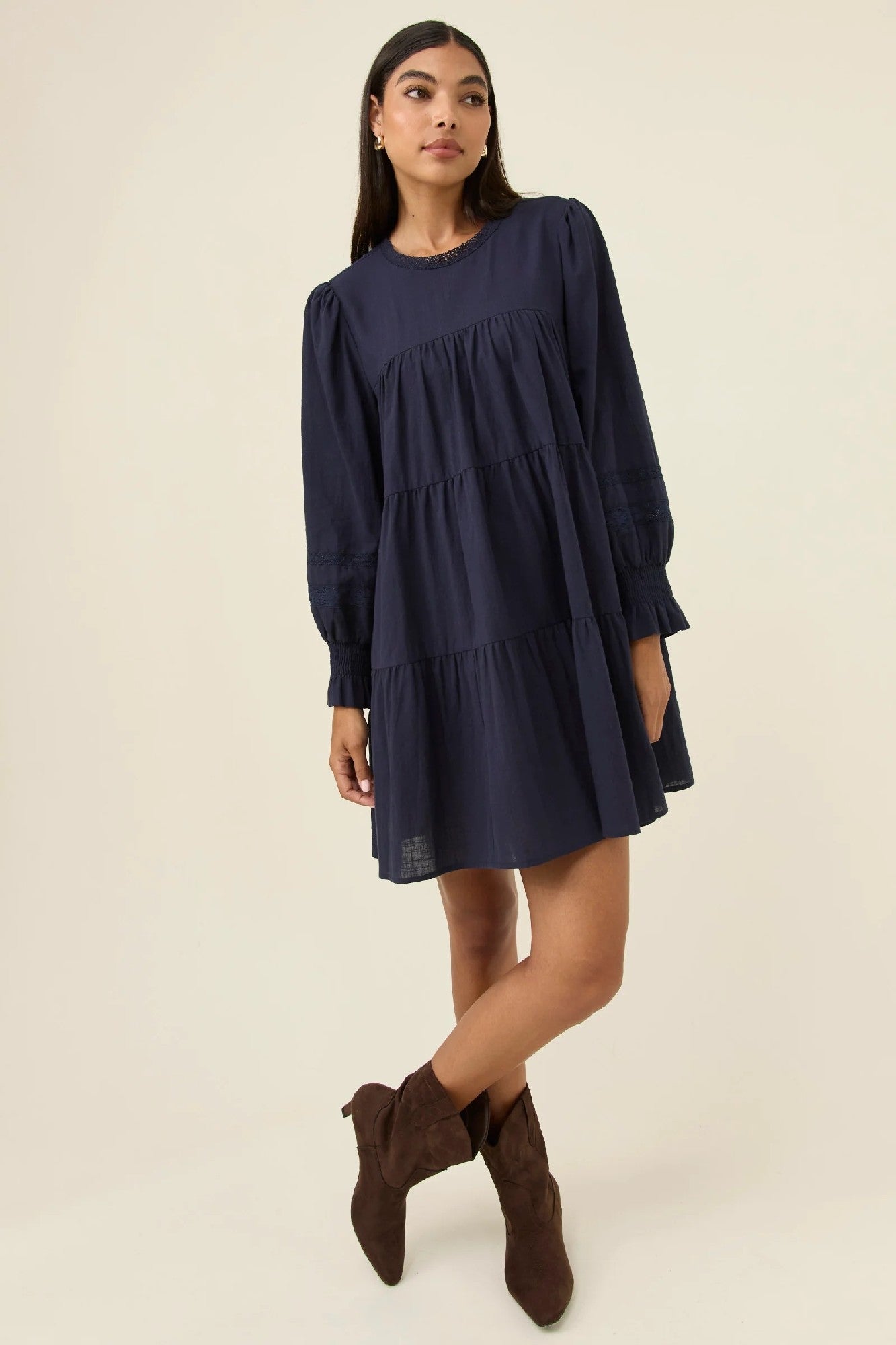 Isle of Mine Maeve tiered mini dress navy