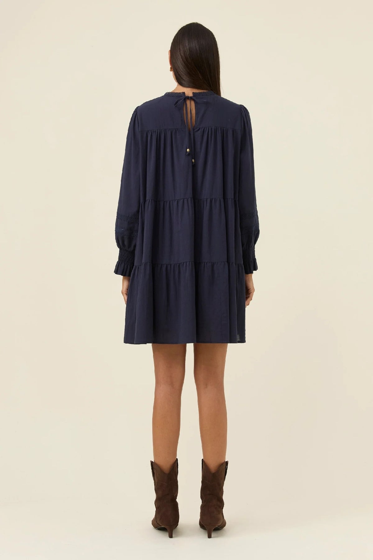 Navy tiered long sleeve mini dress